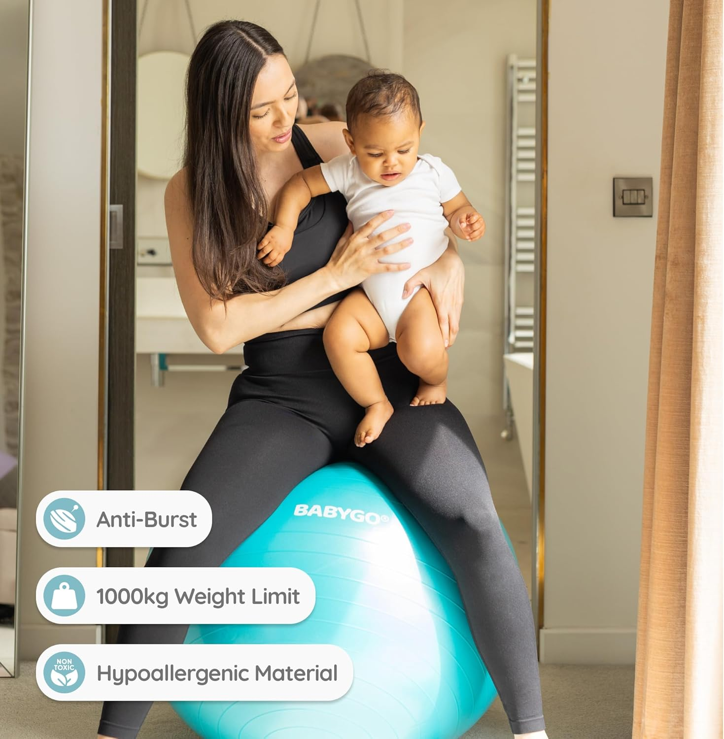 BABYGO Birthing Ball Pregnancy Maternity Labor & Yoga Ball + Our 100 Page Pregnancy Book, Exercise, Birth & Recovery Plan, Anti-Burst Eco Friendly Material, Includes Pump 65Cm, 75Cm image number 2