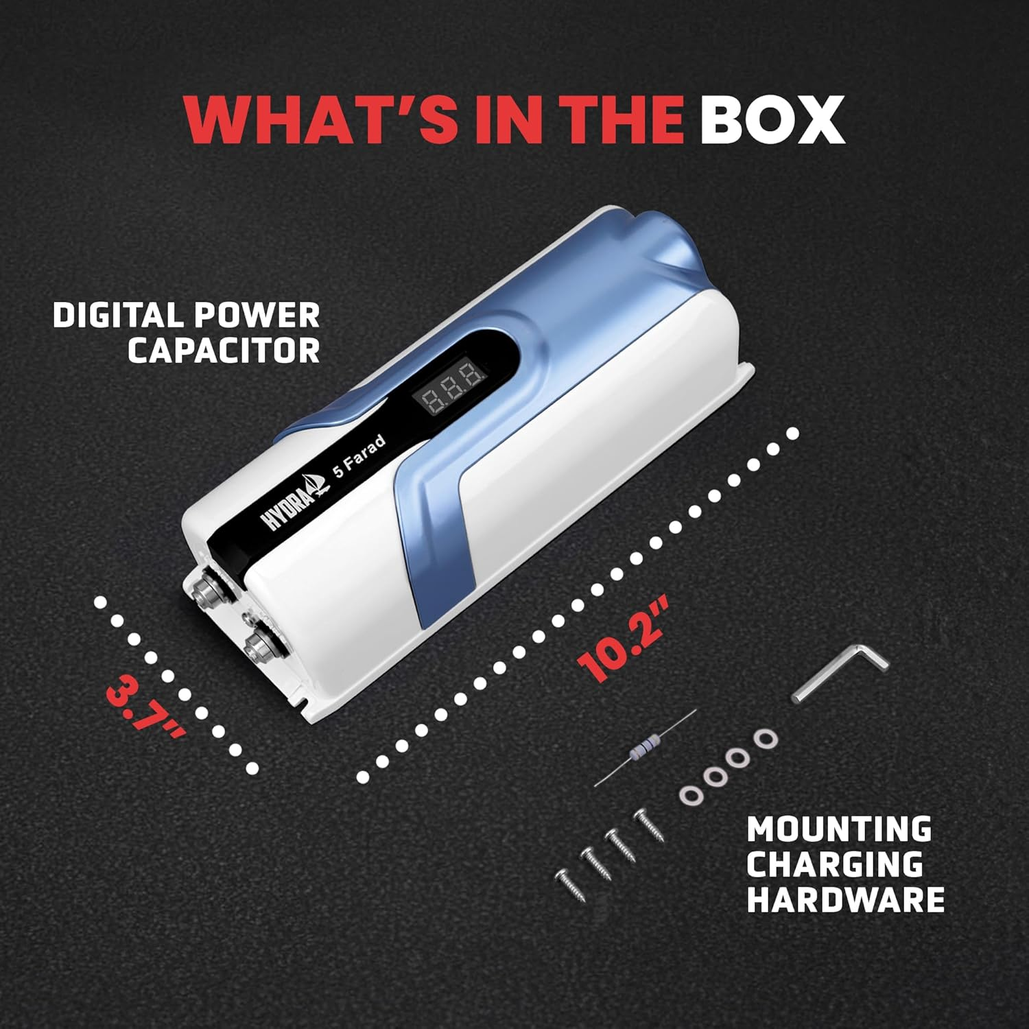 Pyle 5.0 Farad Digital Power Capacitor, High-Performance Car Audio Accessory with Blue Digital Display Voltage Readout and LED Flash, over Voltage Protection, Mounting Hardware, DC 12-24V image number 6