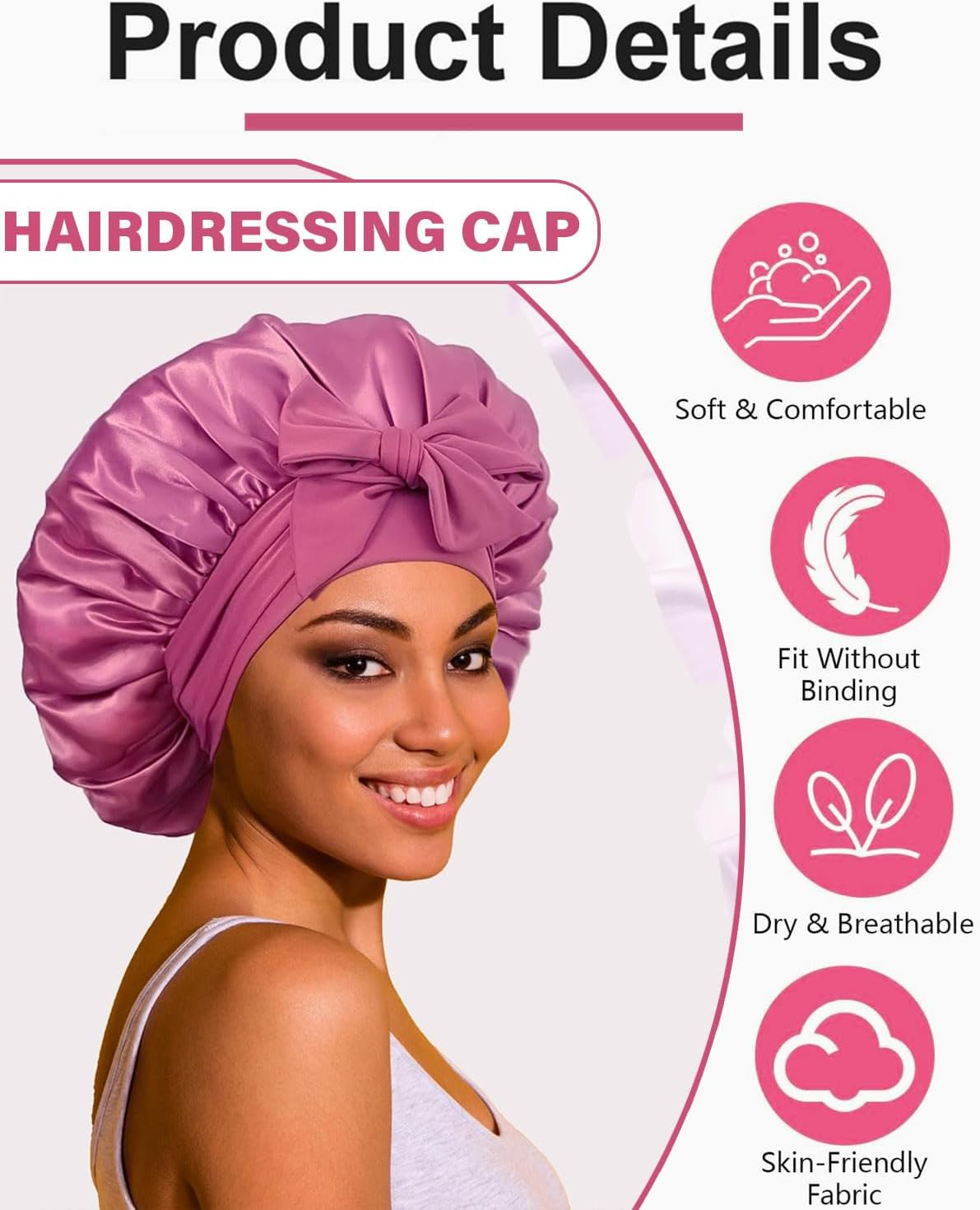 JUKOTA Silk Sleep Hat for Women Double Layer Satin Lined Bonnet with Tie for Curly Hair image number 4