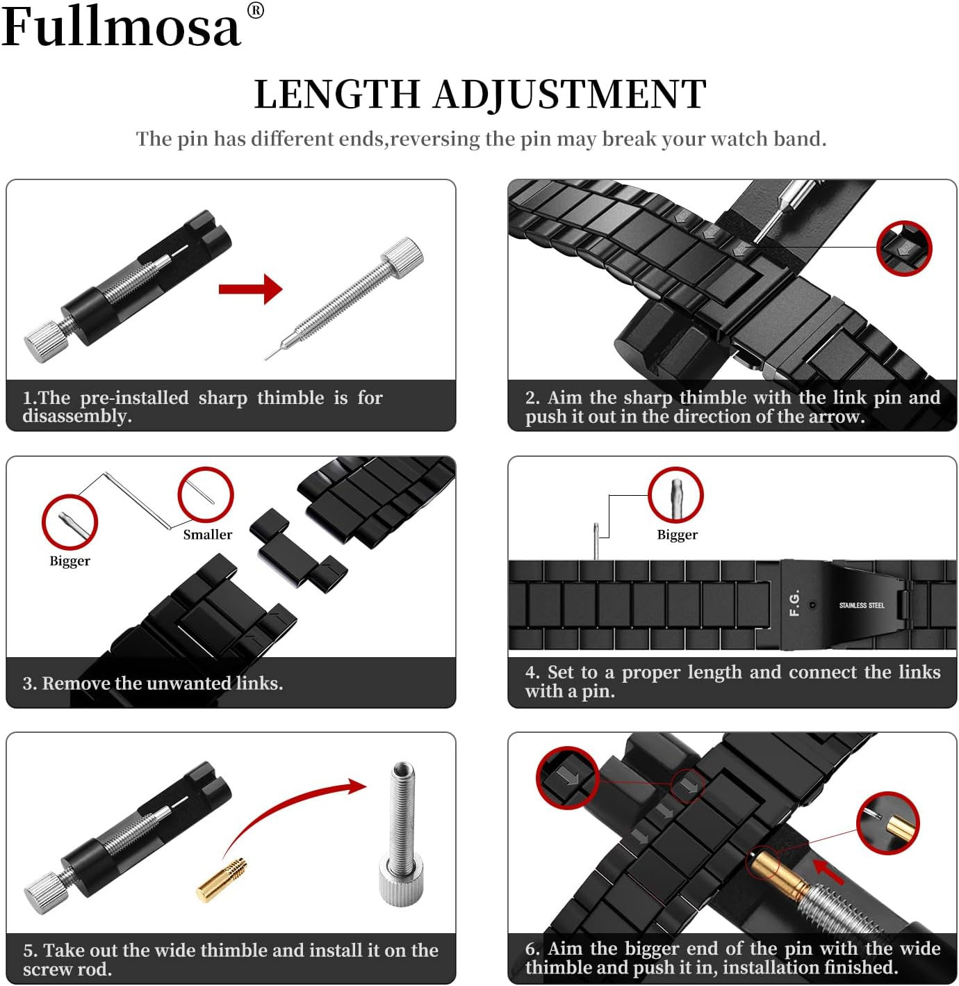 Fullmosa Quick Release Watch Strap, Stainless Steel Watch Band 16Mm, 18Mm, 20Mm, 22Mm or 24Mm