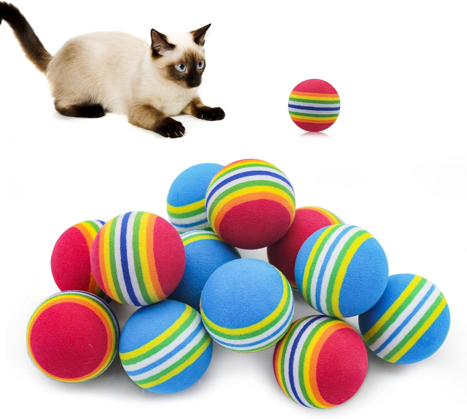 Andiker Pack of 12 Rainbow Cat Toy Ball, 1.38 Inch Foam Cat Ball Toy for Indoor Cat, Colourful Pet Foam Ball for Kittens, Dogs, Puppies, Game, Sports, Chase Training (Red + Blue) image number 5