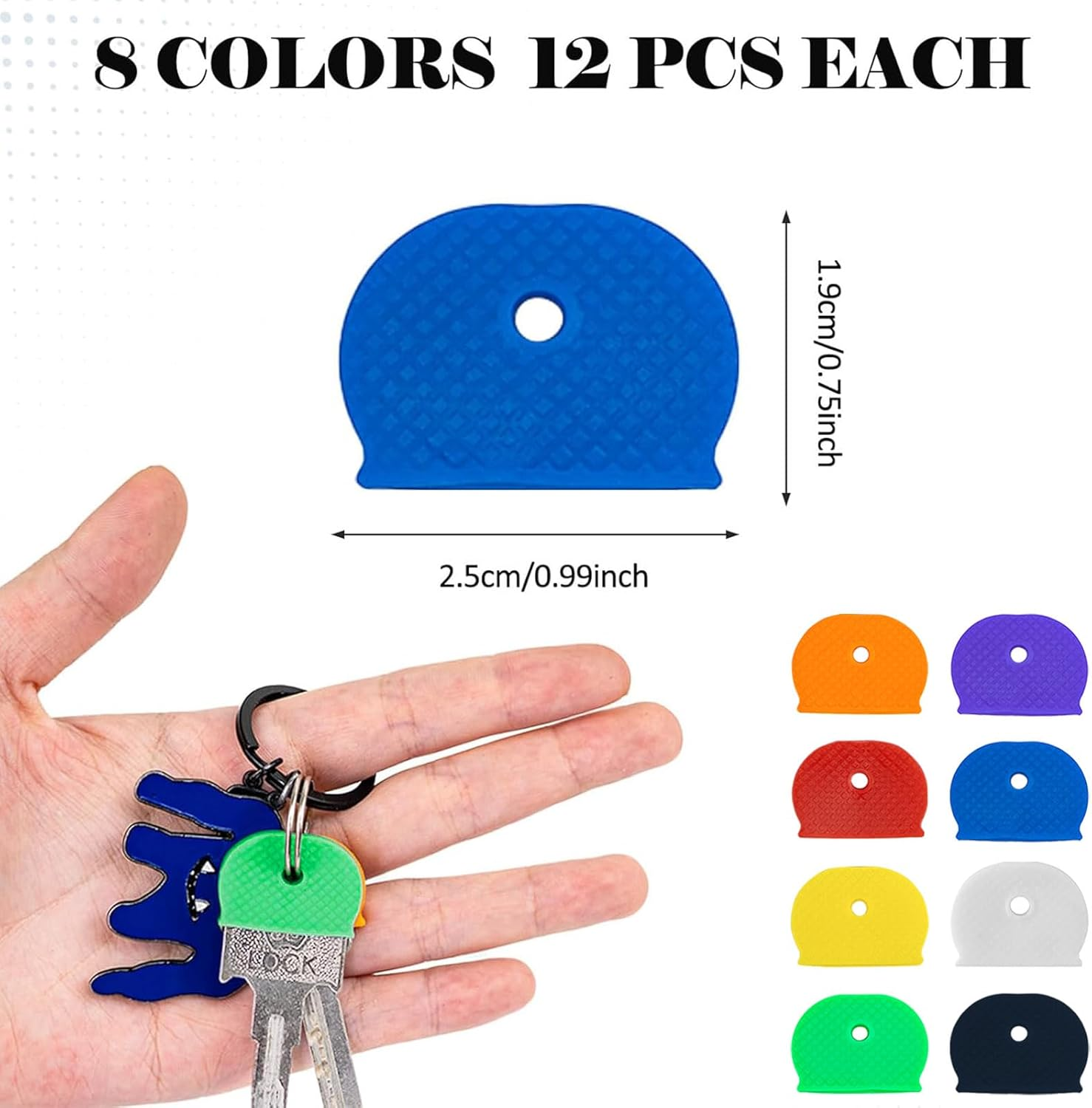 96 Pcs Cover Caps Tags for Keys - Identifiers, Labels, Markers, Protection Cover in 8 Colors for Standard Flat House Keys image number 6