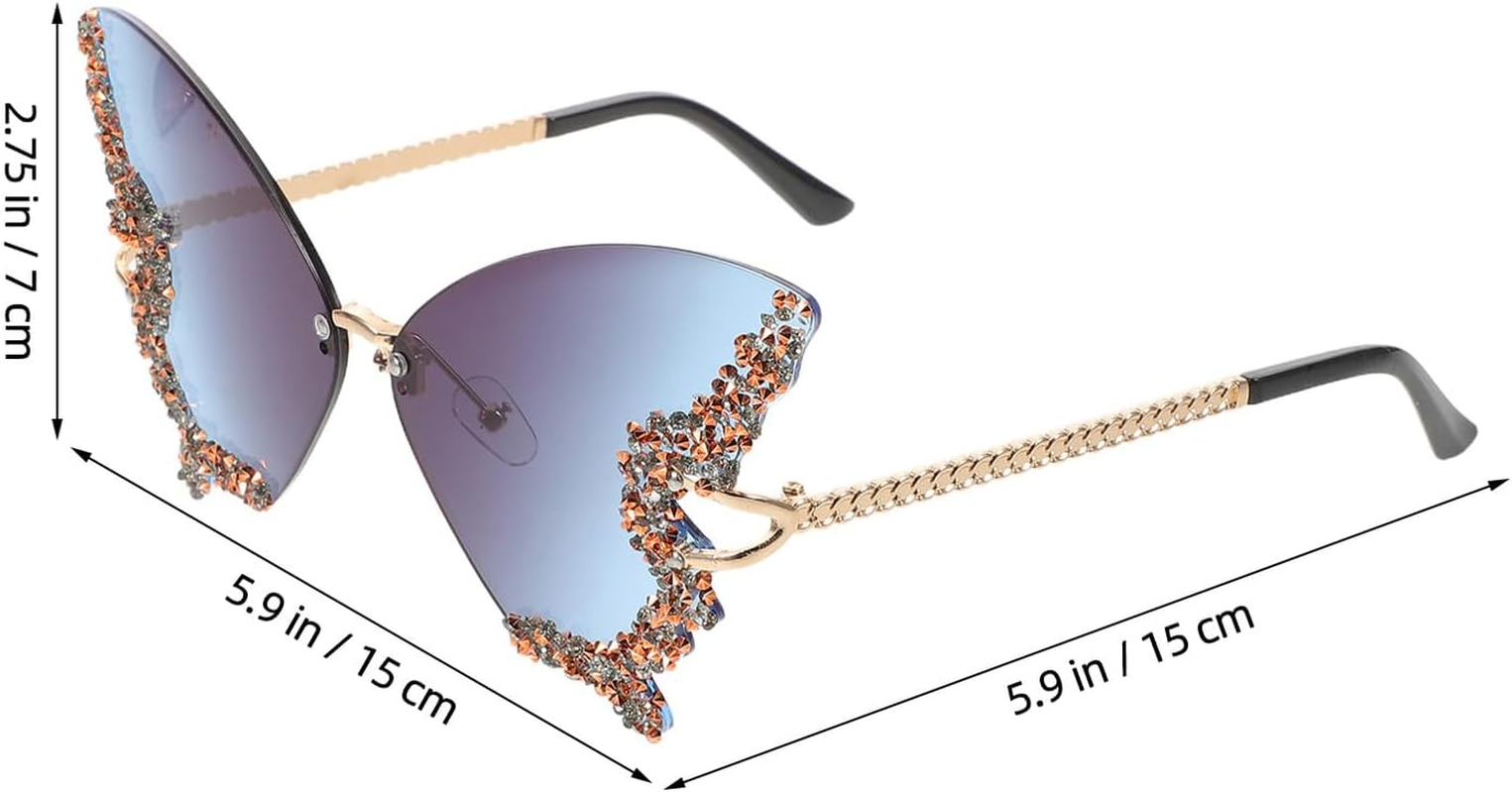 Yardenfun 4Pcs Rhinestone Butterfly Sunglasses for Women Lightweight Rimless UV Protection Retro Style for Beach Parties Festivals and Everyday Wear