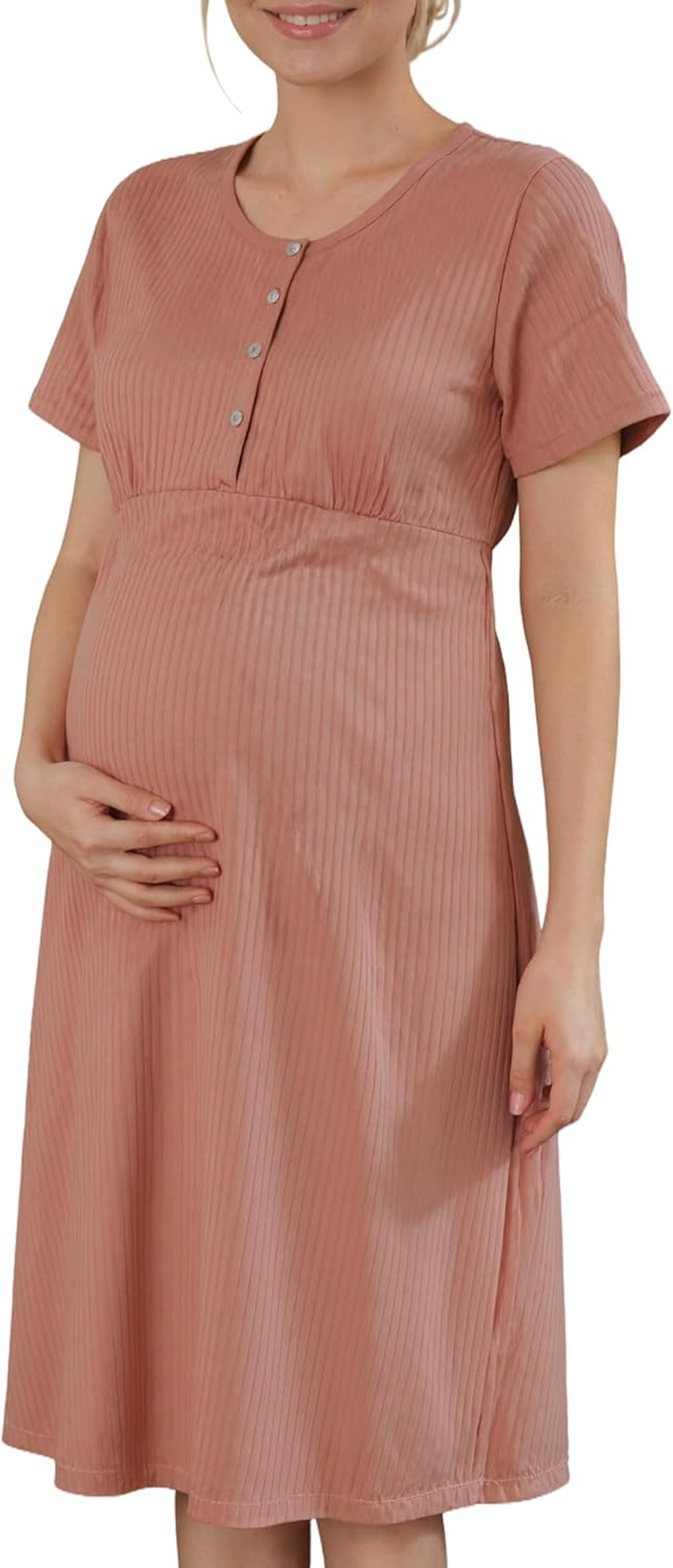 Women'S Loose Fit V-Neck Sleep Shirt - Home Short Sleeve Pajama Dress