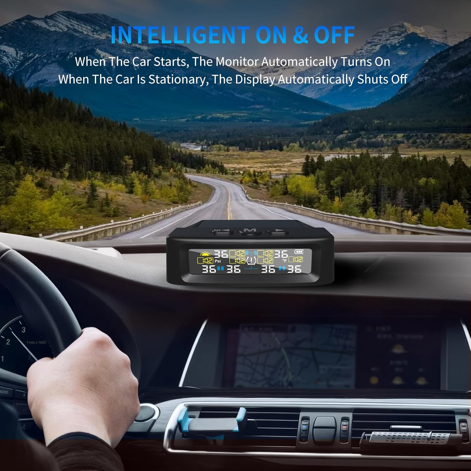 Tire Pressure Monitoring System with 6 External Sensors, TPMS with Solar Charge & 6 Alarm Modes, LCD Real-Time Display, Auto Sleep Mode, Tire Pressure Sensors for RV Trailer Truck Pickup (0-144 PSI) image number 6