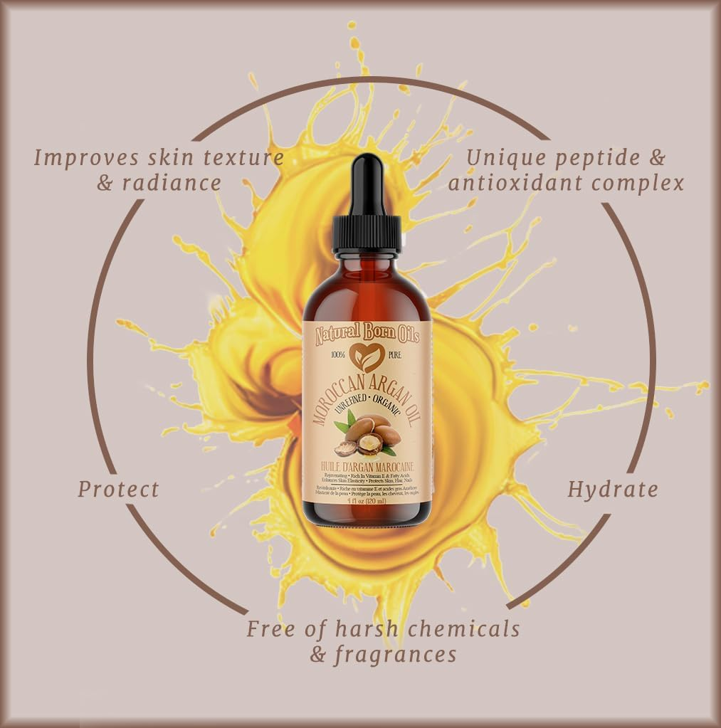 8Oz Moroccan Argan Oil, 100% Pure and Natural, Cold-Pressed, Organic - Works Magic on Your Skin and Hair - Includes Pump & Flip Cap image number 4