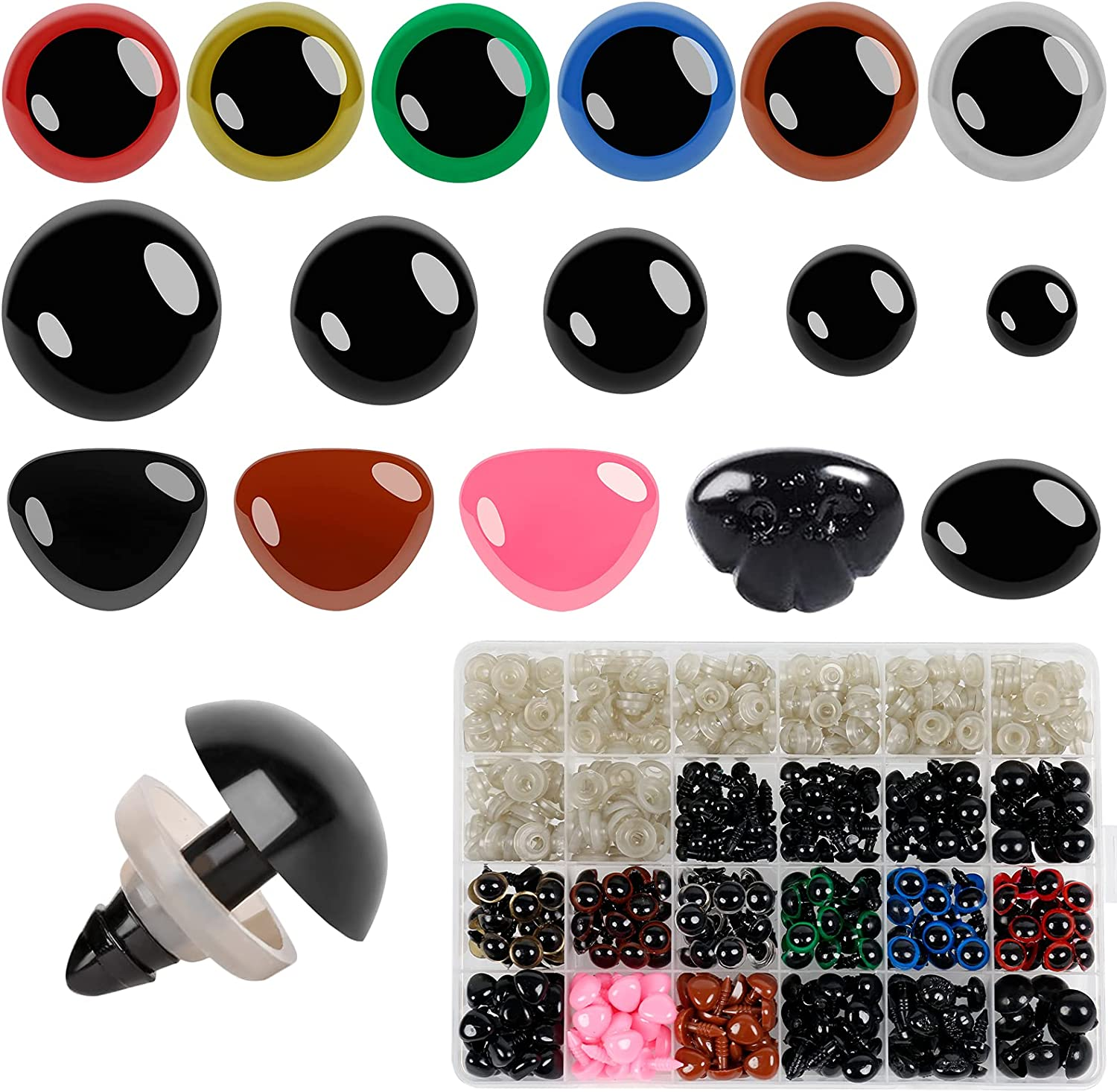 Buylorco 600Pcs Plastic Colored Safety Eyes and Noses for Amigurumi, 6Mm~14Mm