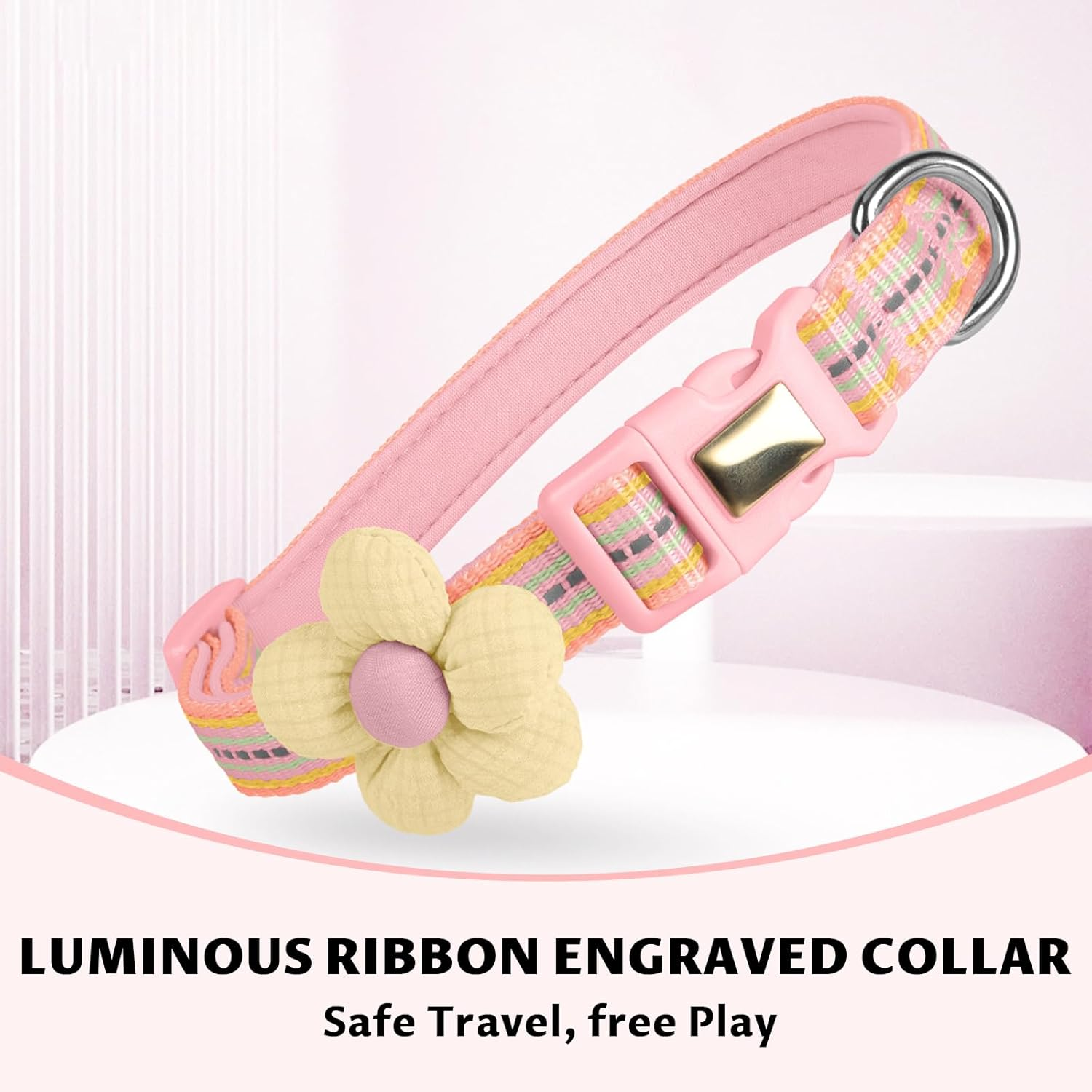Velmoriah Small Dog Collar with Rose Flower, Puppy Collar with Reflective Strips, Girl Dog Collars for Small Dogs Puppies (Pink, S) image number 2