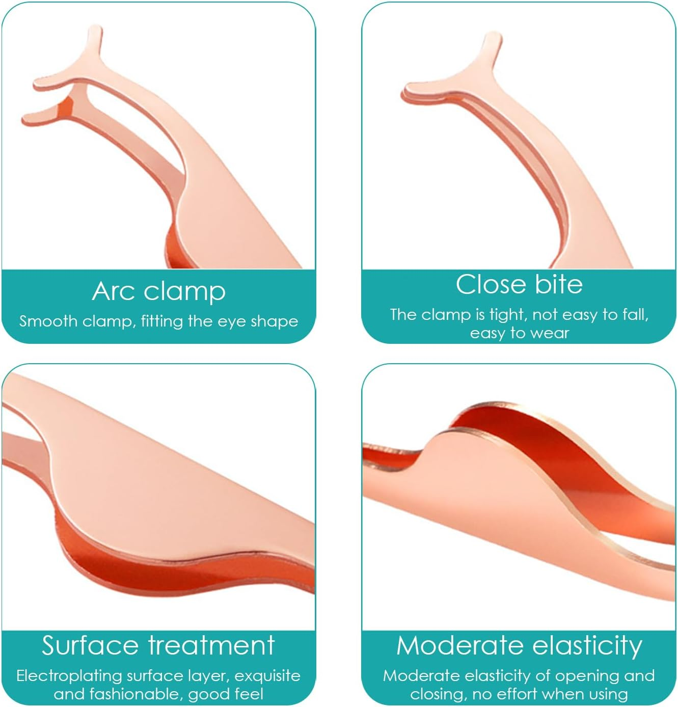 4 Pieces Eyelash Curler Eyelash Tweezers Stainless Steel Eyebrow Glue Tools Cosmetic Curved Eyelash Curler (Black, Rose Gold, Rose Red, Purple) image number 3