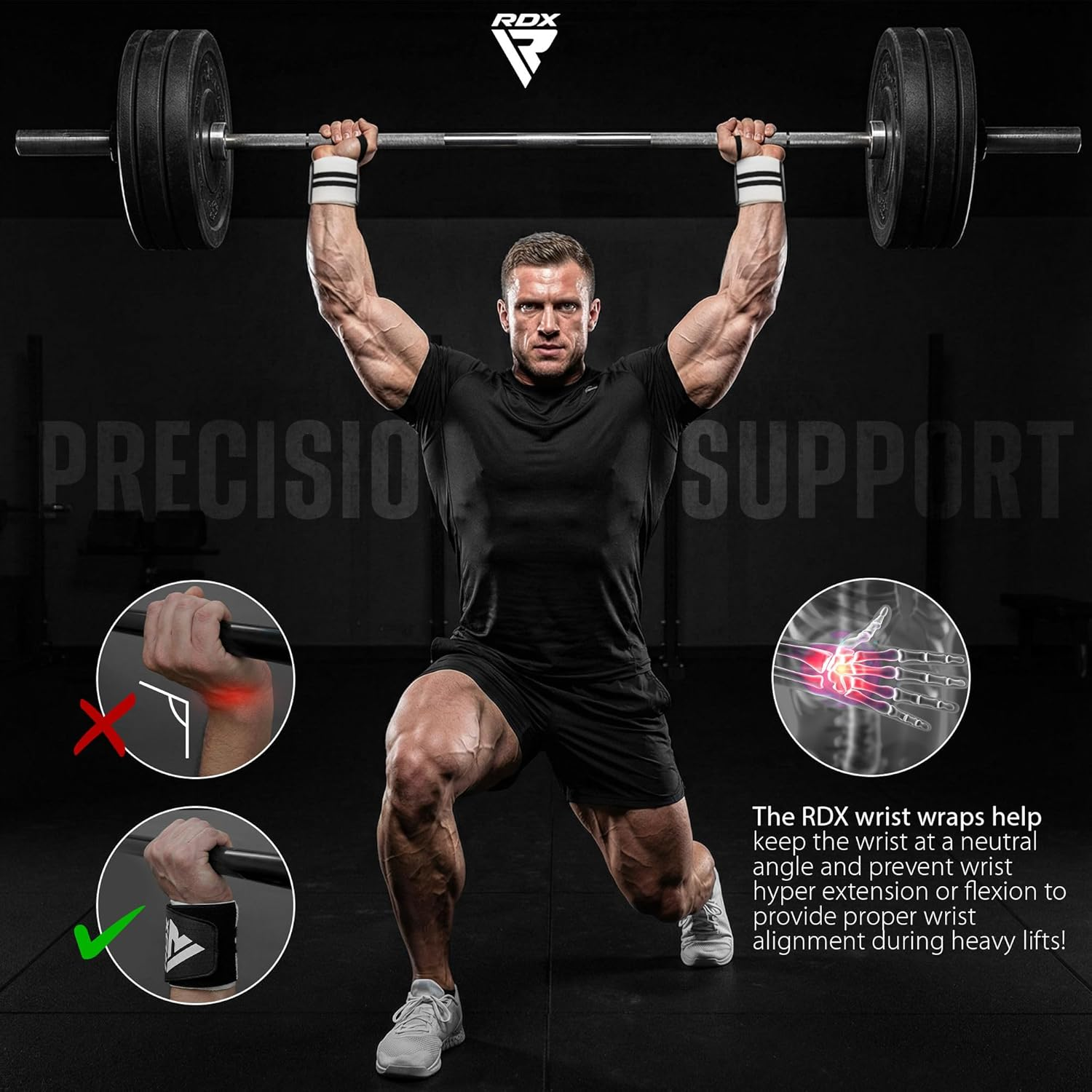 RDX Weight Lifting Wrist Support Wraps, IPL USPA Approved, Elasticated Pro 18&rdquo; Cotton Straps, Thumb Loop, Powerlifting Bodybuilding Fitness Strength Gym Training WOD Workout, Gymnastics Calisthenics