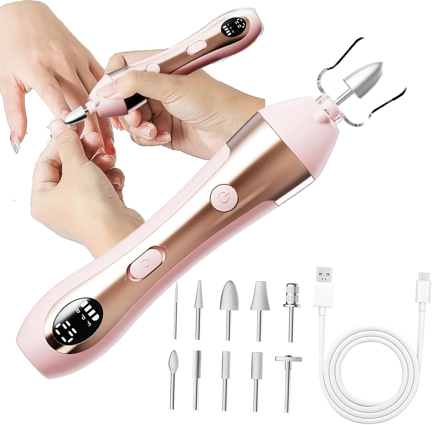 Nybhyjka Nail Filer Electric | Manicure Electric Filer for Nail | 10 Speed Manicure Supplies with Led Light for Elderly Friends Beginners Family Salon Home