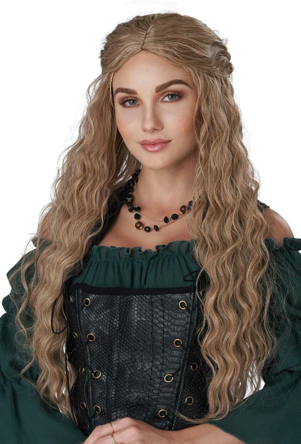 PORSMEER Long Wavy Wigs for Women, Middle Part Fluffy Curly Wig, Natural Looking Synthetic Heat Resistant Fibre Wigs for Daily Cosplay Party (Medium Brown) image number 1