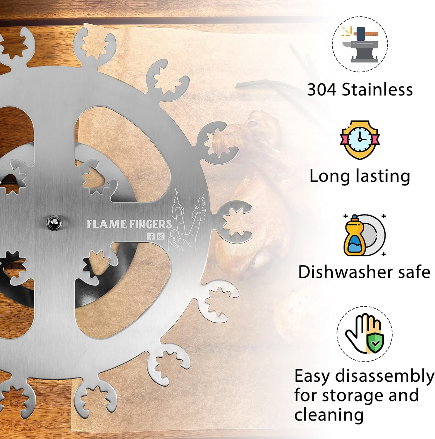 XL Chicken Grill Rack - Holds 18 Legs, Wings, Thighs, Lollipops or Turkey Drumsticks. Stainless Rotating Design for Use on Grills Bbq'S Smokers Ovens image number 4