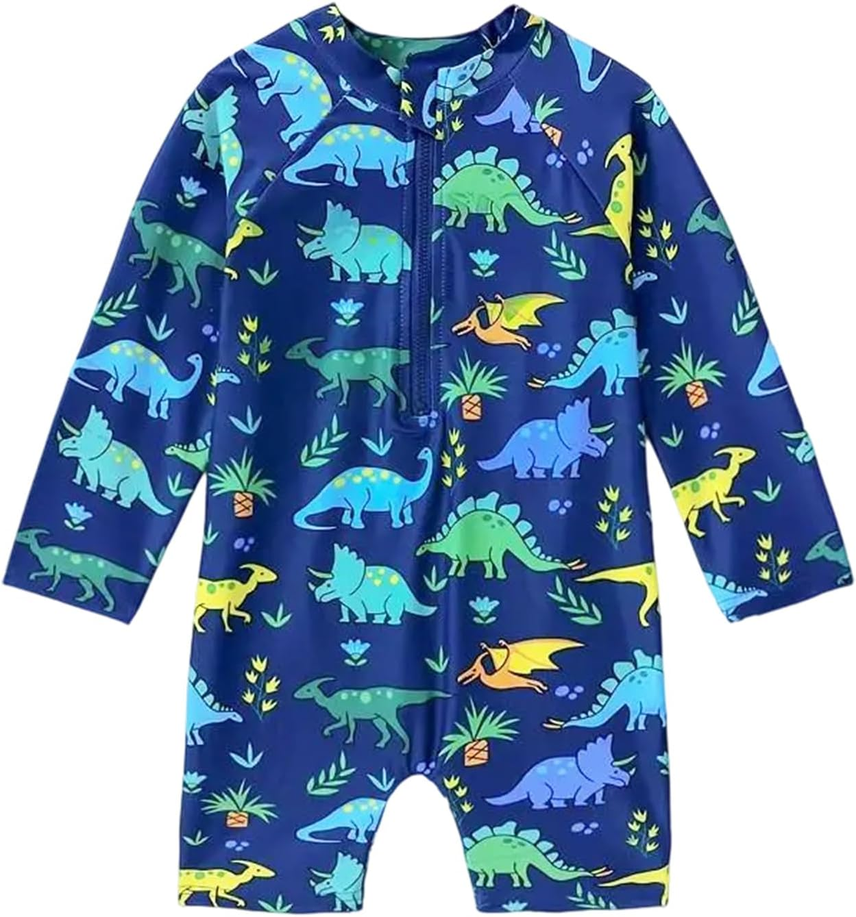 YAGATA Baby Boy Swimsuit Infant One Piece Rash Guard Bathing Suit Short Sleeve Zipper Toddler Summer Beach Swimwear 0-3 Years