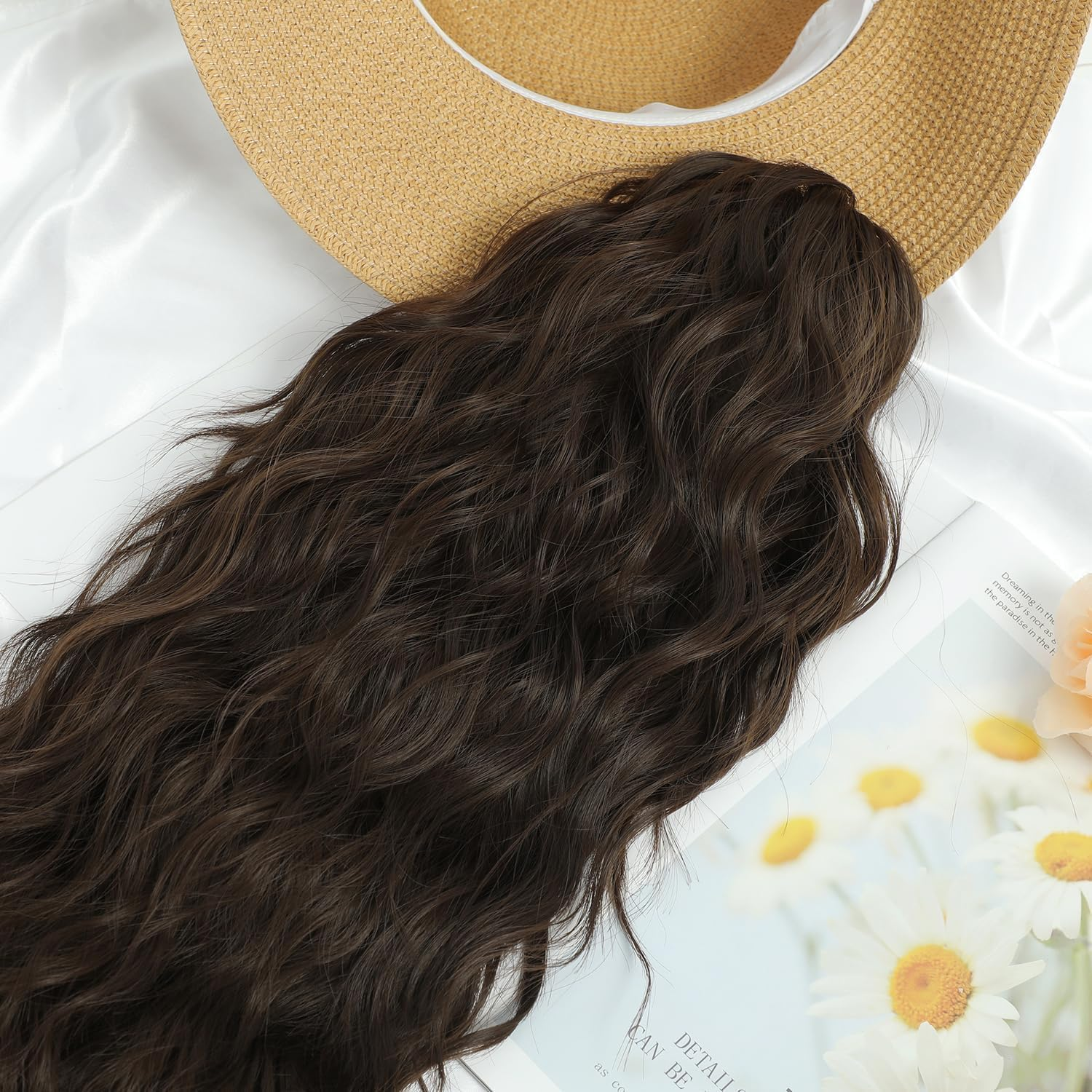 Fine plus Claw Clip Ponytail Extension, 45 Cm Long Curly Ponytail Extension Brown Synthetic Wavy Extensions Clip in Ponytail Hairpieces for Women image number 5