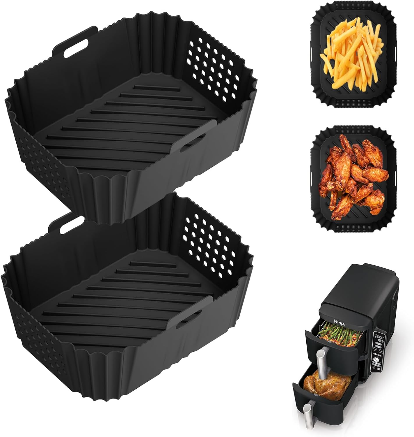 Marakruki 2Pcs Silicone Air Fryer Liners for Ninja Dual Stack Air Fryer, 21X14 Cm, 2-Pack, Compatible with Ninja AF400 Air Fryer, Bpa-Free Silicone Liners for 9.5L Dual Air Fryer image number 1