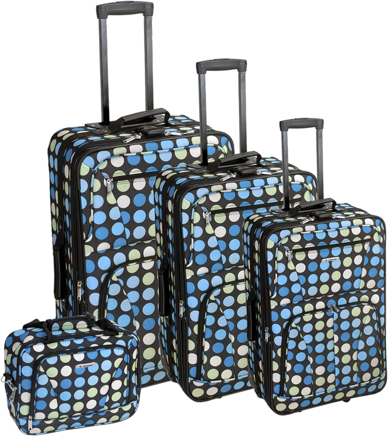 Rockland Polka Softside Upright Luggage Set, Black Dot, 4-Piece Set (14/19/24/28), Polka Softside Upright Luggage Set