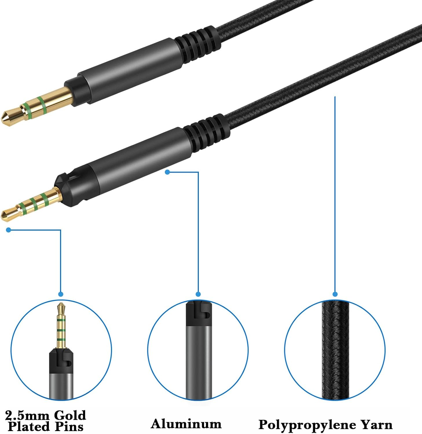 Audio Cable for ATH Ath-M70X Ath-M60X Ath-M50X ATH-M50 Ath-M40X ATH-M40 Headphones, 2.5Mm TRRS to TRS Replacement Aux Cord (5.6 Ft/1.7 M) image number 4