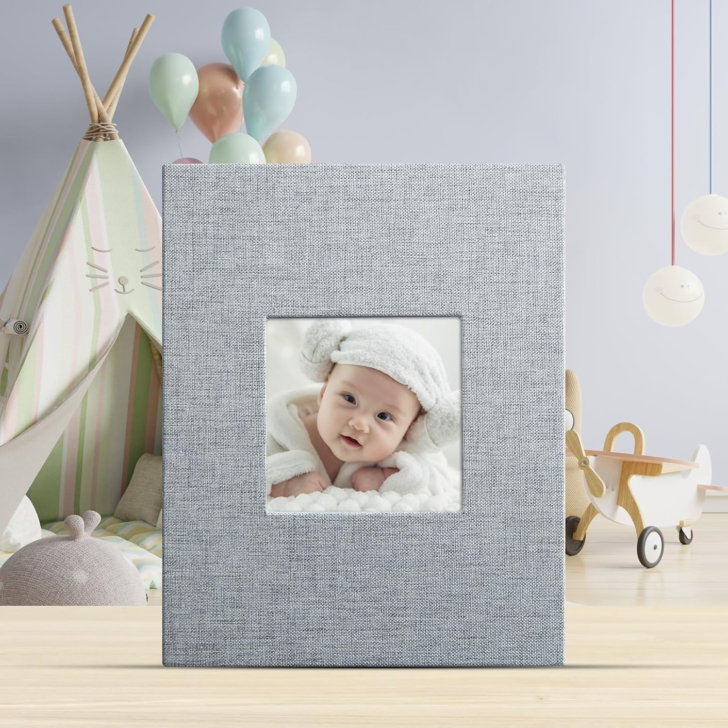 Baby Inkless Milestone Cards Photo Album&ndash;Clear Pages, Linen Cover with Front Window, Small Brag Book Photo Album for Kids, Portable Baby Photo Albums, Newborn Baby Keepsake Gifts image number 4