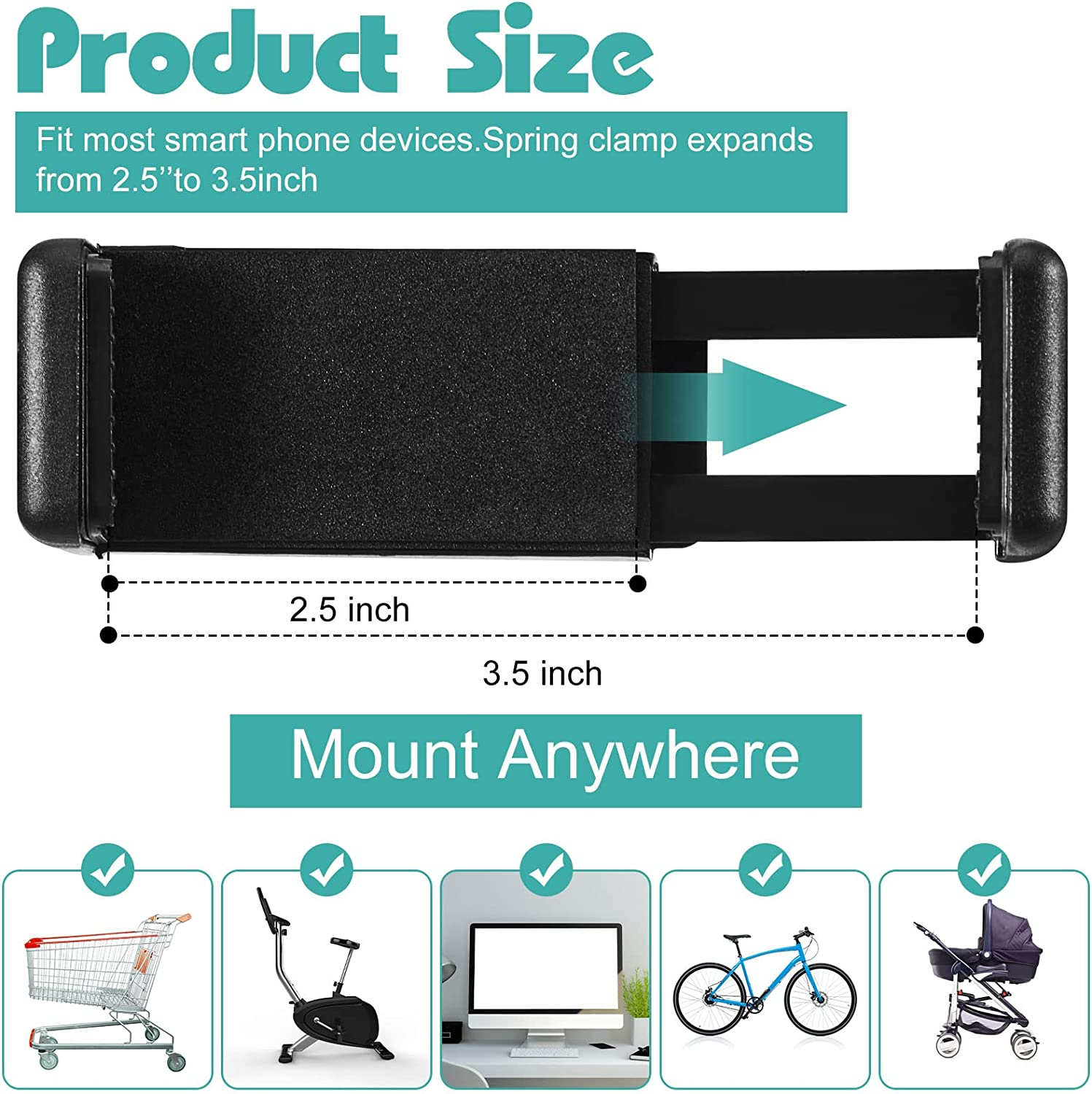 Amylove 2 Pcs Stroller Phone Holder Portable Cell Phone Holder Stand Universal Stroller Accessories for Parent Baby Toddler Cellphone Clamp with Non Slip Silicone Arm Grip(Black,Novel) image number 2