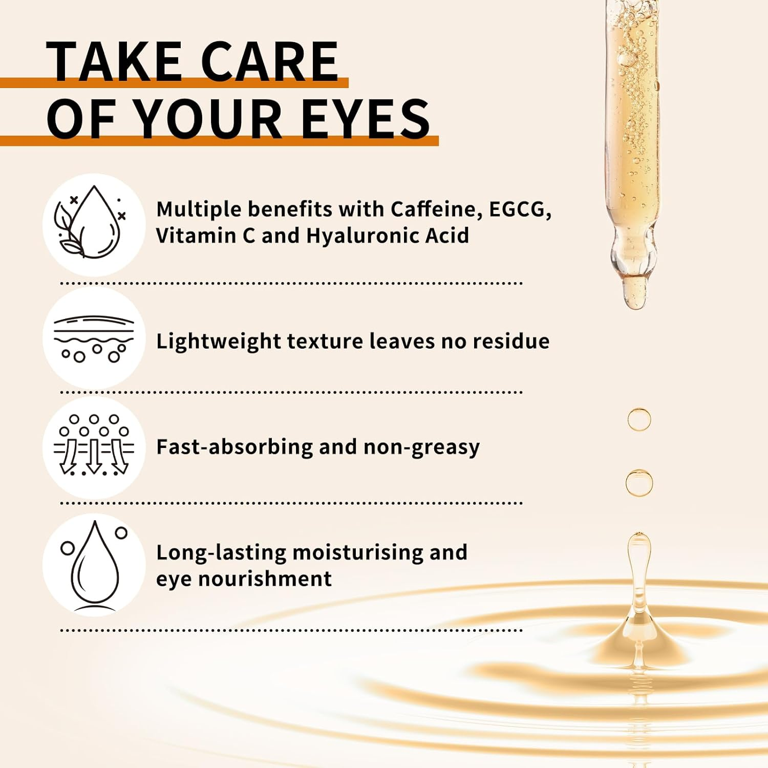 Caffeine Eye Serum with EGCG, 5% Caffeine Solution for Eyes Reduces Pigmentation and Puffiness, under Eye Serum for Dark Circles, Wrinkles and Fine Lines for All Skin Types, 30Ml image number 3