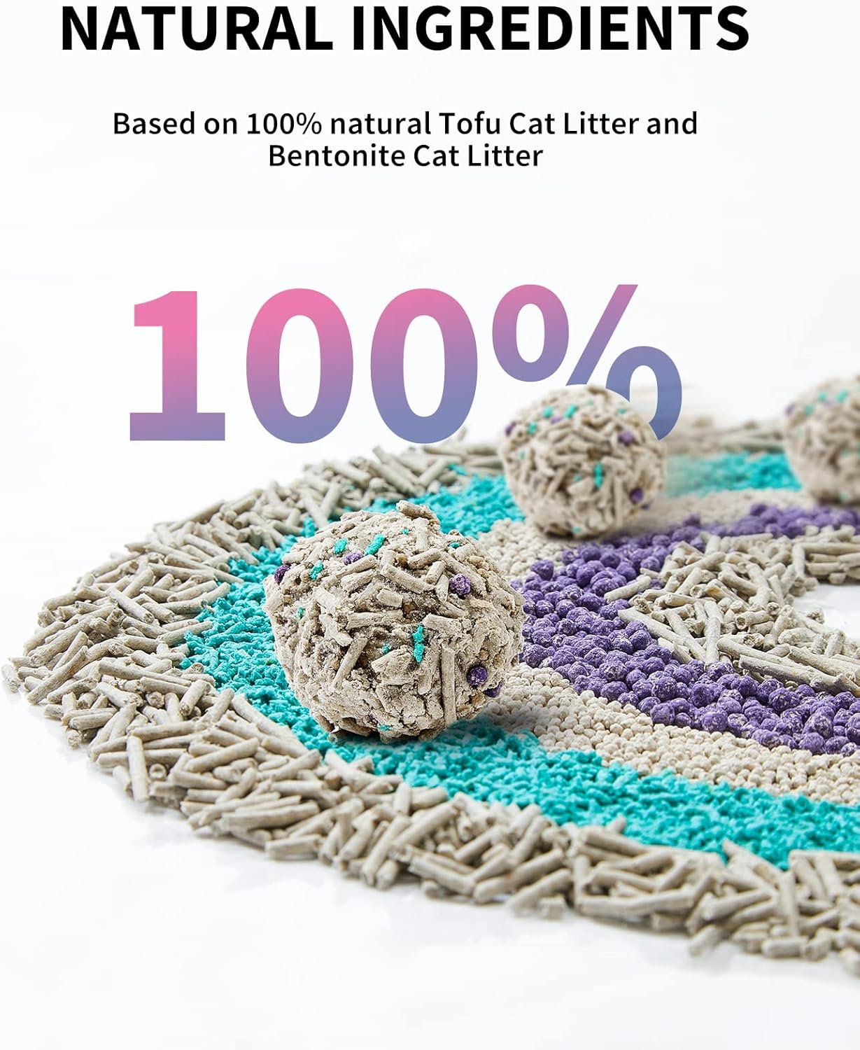 PETKIT Everclean 5 in 1 Mixed Cat Litter,Strong Clumping Cat Litters,Odor Control and Unscented Ultra Absorbent Water Flushable Bentonite Tofu Cat Litter,Dust-Free,8 Lbs/Bag image number 4