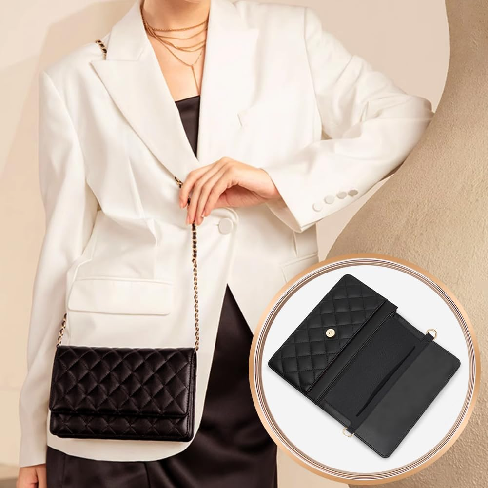 WADORN 2Pcs Classic Black Purse Insert Organizer Kit for Wallet Diagonal Shoulder Bag Clutch Wallet Crossbody Convert Liner Insert Soft Fabrics with D Rings 3X9Inch image number 2