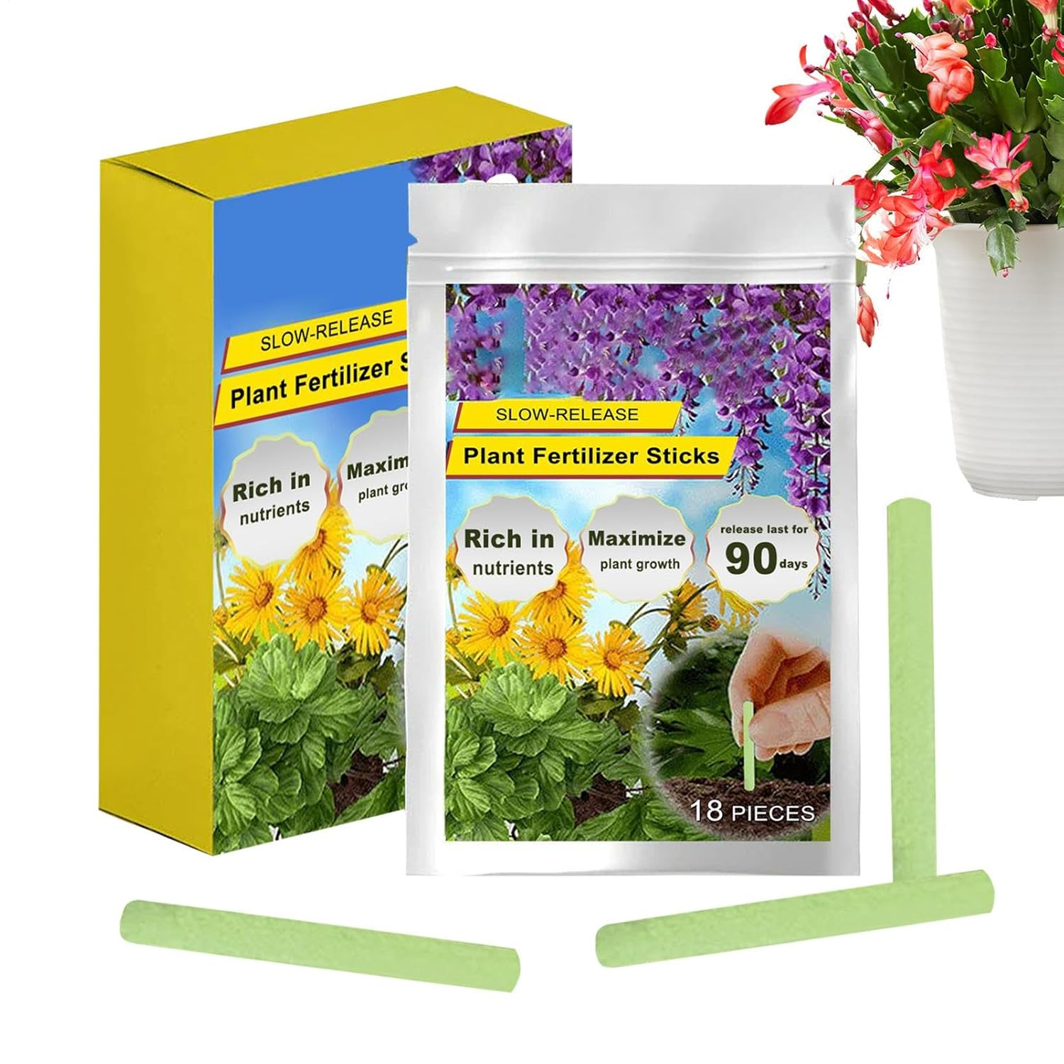 18 Pieces Plant Fertilizer Sticks, Houseplant Growth Nutrition Bars, Household Potted Compound Organic Fertilizer Bars, Long-Acting Slow Release, for Potted Flowers and Vegetables, Gardening Supplies image number 2