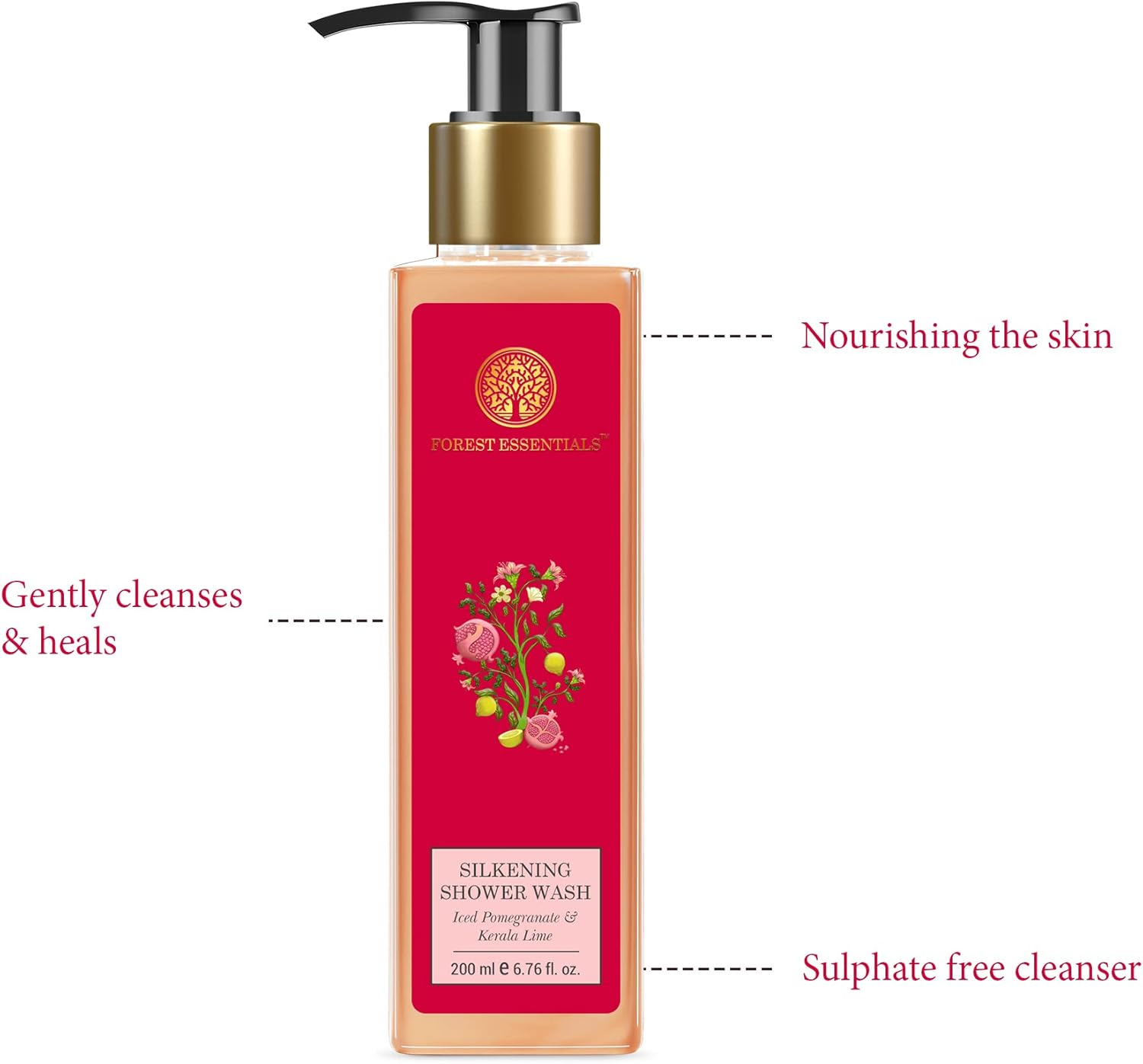 Forest Essentials Silkening Shower Wash, Iced Pomegranate with Fresh Kerala Lime, 200Ml image number 5