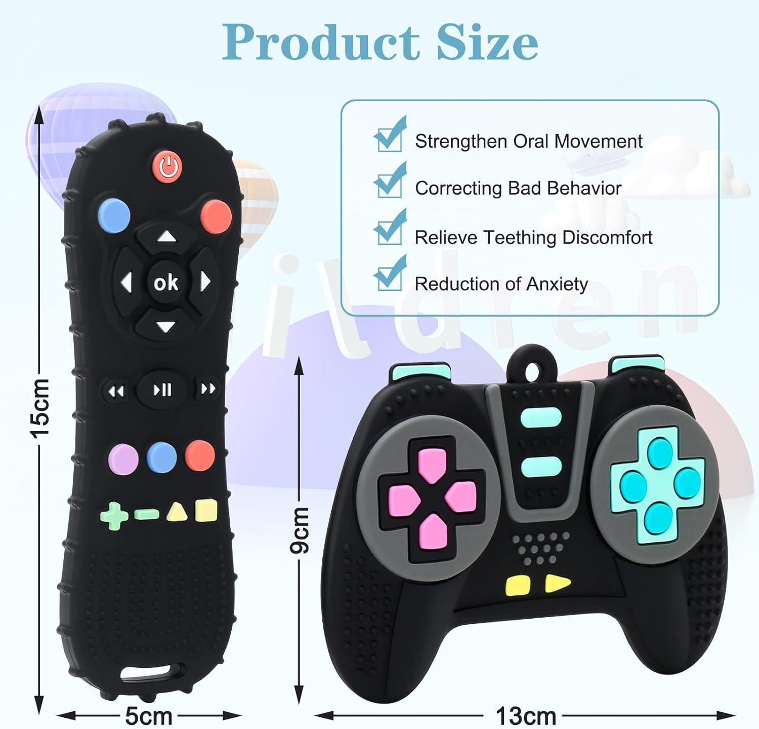 Baby Remote Teether Toys - 2 Pack Silicone Teethers for Infants 3+ Months, Bpa-Free Chew Toys with Textured Surface & Easy Grip - Soothing Gum Relief for Newborns & Toddlers (Black) image number 3