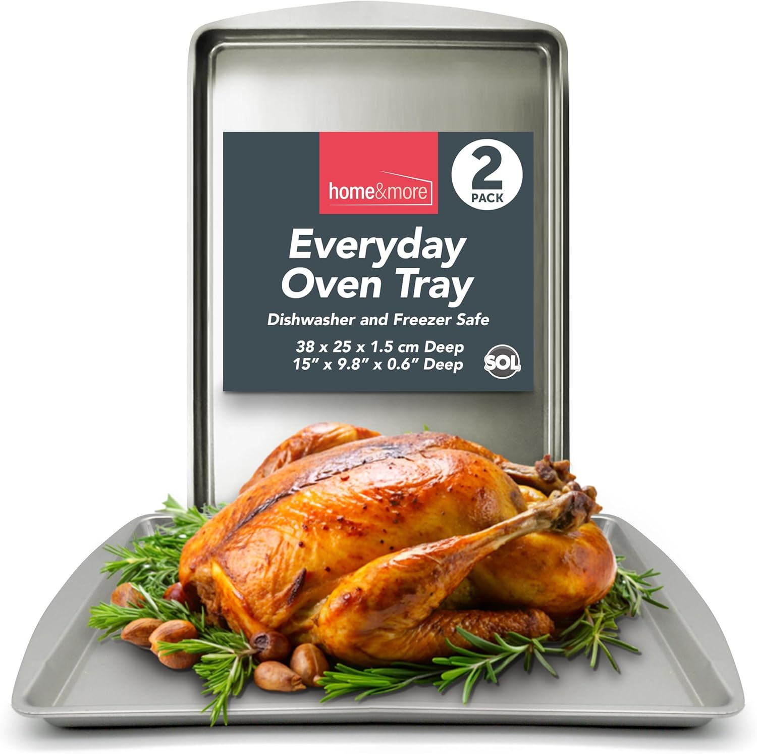 SOL 2Pk Everyday Large Oven Trays Set 38 X 25Cm | Durable Flat Stainless Steel Baking Trays for Oven | Baking Sheets Pan Cooking Trays for Oven | Bakeware Tins and Trays | Baking Tins image number 3