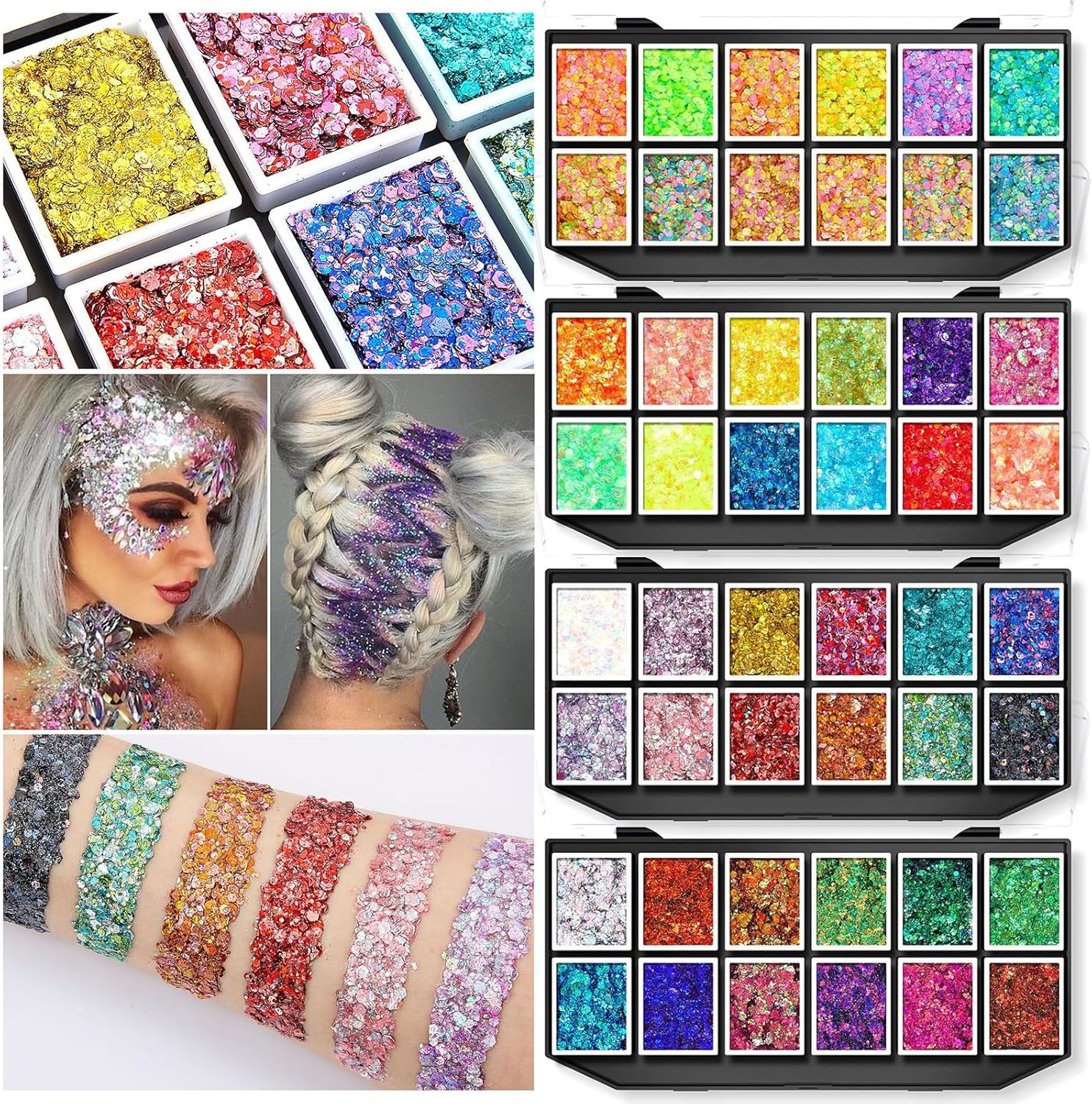 Namolit Solid Sequins Large Capacity Makeup Palette Stage Makeup Glitter Gel Body Painting Eyeshadow 1 image number 2