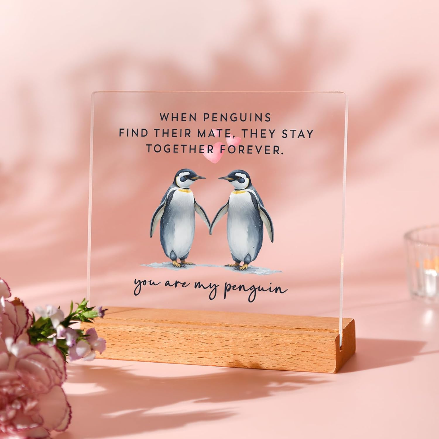 Anniversary Wedding Gifts for Him Her, Funny Penguin Plaque Gift, I Love You Gifts, Romantic Christmas Birthday Gifts for Couples, Girlfriend, Boyfriend, Wife, Husband image number 1