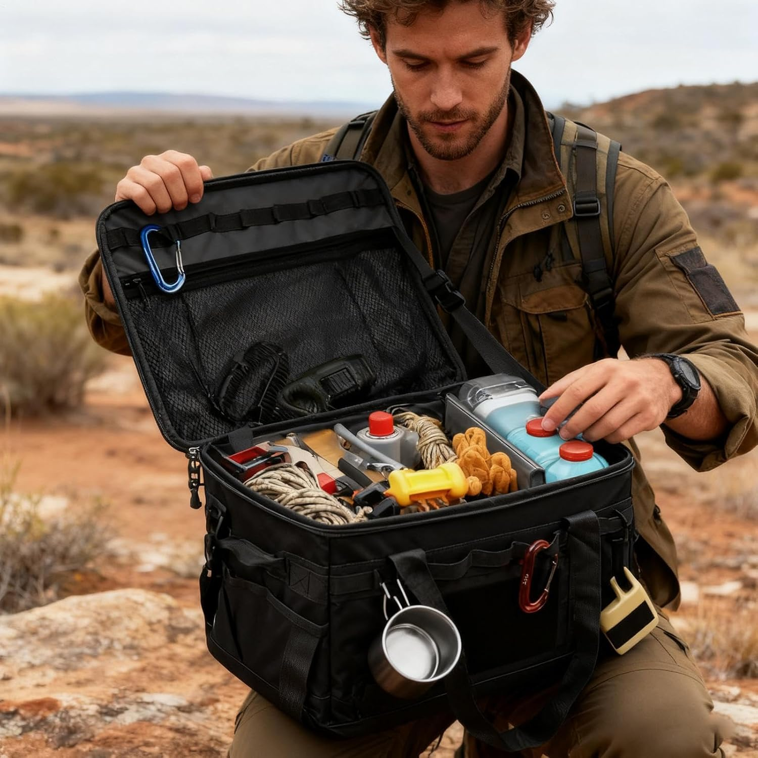 Camping Tote | 30L Foldable Portable Organizer - Camp Kitchen Bag with Handles,For Travel Kitchen Gear Cookware Tool Tableware Utensil image number 4