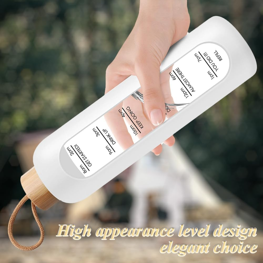 1000 ML Water Bottle, Time Marker Water Cup, Reusable Glass Tumbler, Motivational Water Bottles with Silicone Sleeve and Bamboo Lid, Drop Resistant Water Bottle for Gym Sports Outdoor image number 3