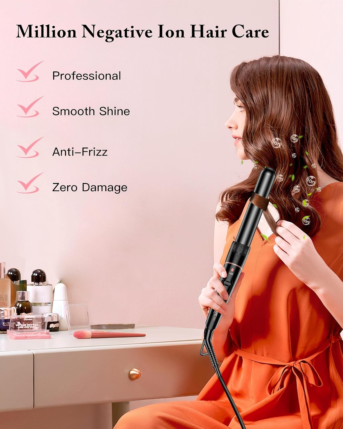 Curling Iron Large and Small Curls Set - 6 in 1 with Various Attachments Antistatic Ceramic Tourmaline Coating Wave Iron for Beach Waves - Black 1 image number 2