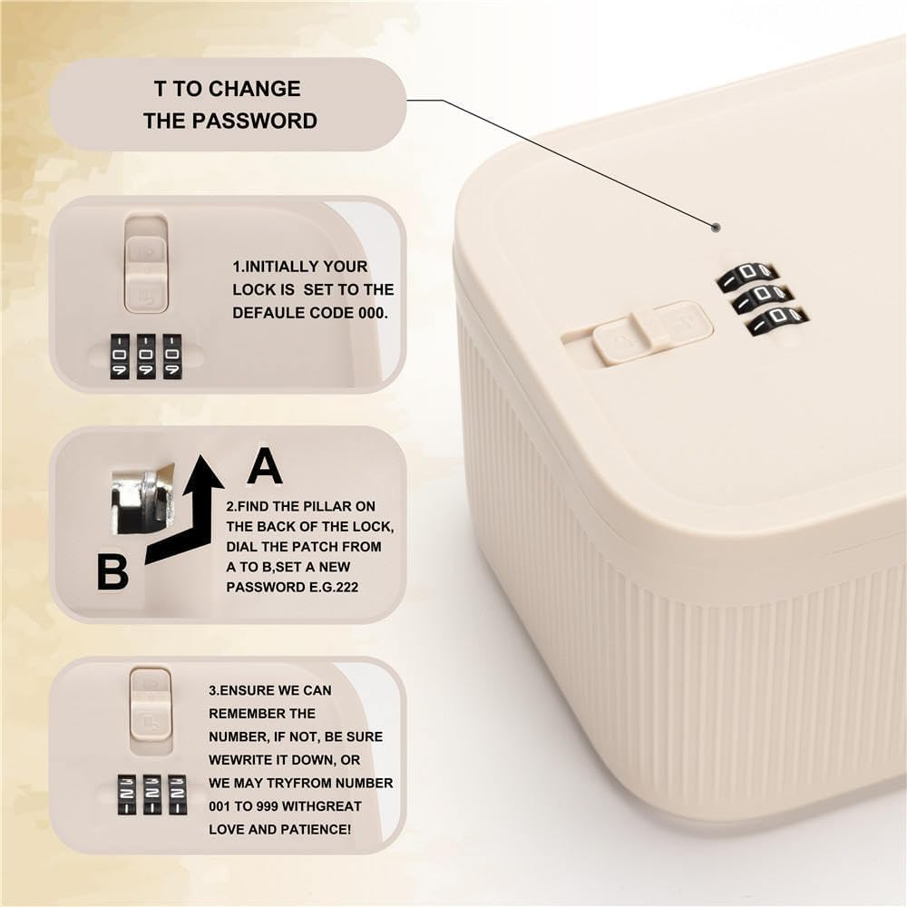 Lockable Storage Box,Medicine Safe Case Container,Refrigerator Lockbox for Personal Private Items,Medicines,Food,Snacks,Locking Cell Phone Smart Device Jail,Small Lock Box for Office,Home (Cream) image number 2