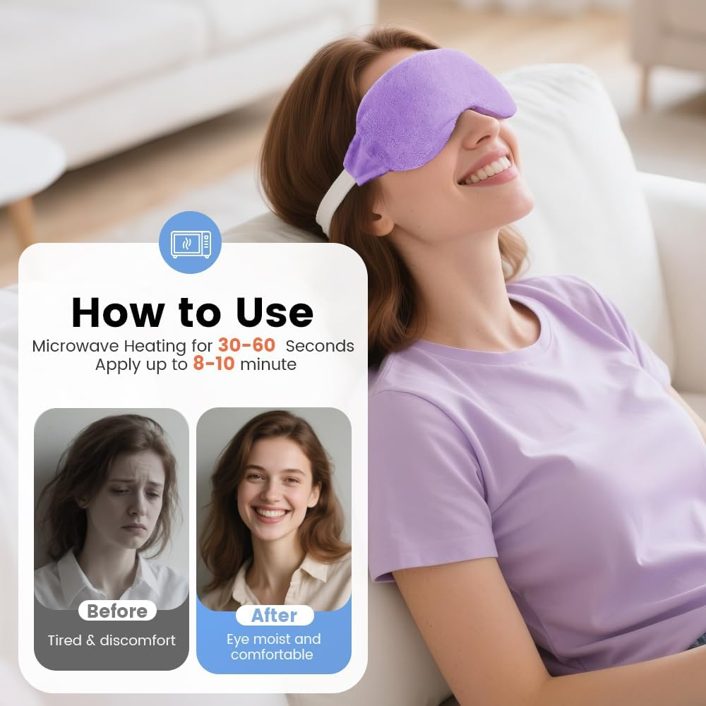 Microwave Moist Heated Eye Mask for Dry Eyes, Moist Eye Warm Compress for Dry Eye Therapy Mask with Flaxseed, Work with Relieve Dry Eyes, Blepharitis & Stye Eye Treatment (Purple) - Purple image number 4