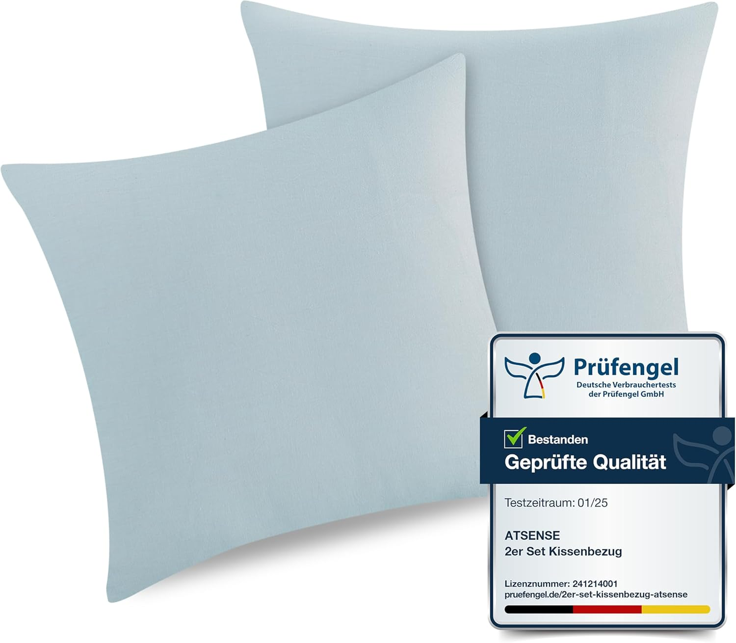 Atsense Bed Linen 135 X 200 Cm Cotton 4-Piece Bedding Sets Sky Blue &Ouml;kotex Certified with Linen-Like Handle, Breathable, 2 Duvet Covers and 2 Pillowcases 80 X 80 Cm