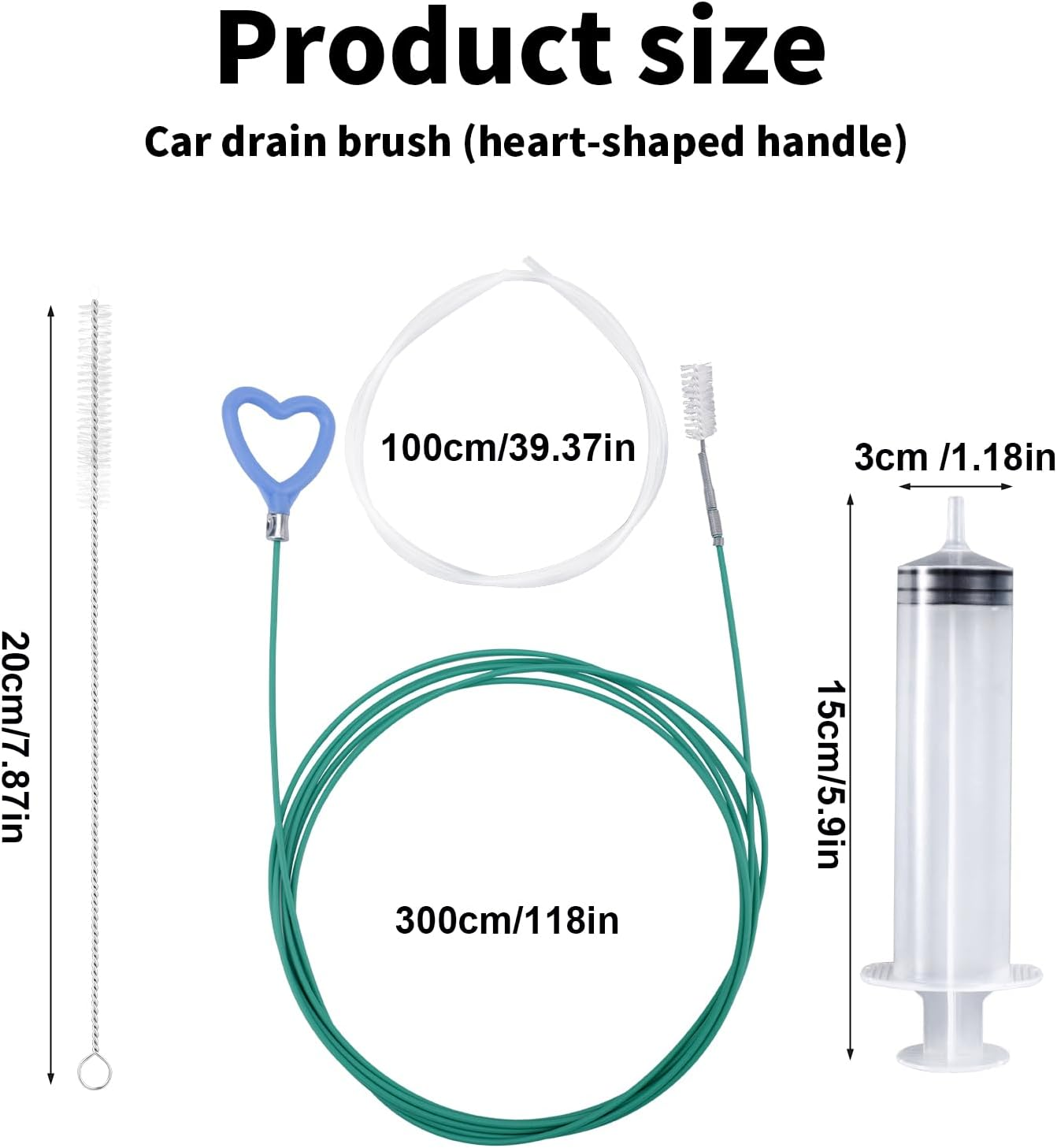10 Pcs Car Sunroof Drain Cleaning Tool, 2 118In Flexible Long Pipe Cleaners with 4 Cleaning Brush 2 Syringe & Syringe Hose Heart Shaped Handle Soft Drain Brush for Auto Sunroof Wiper Hole image number 1