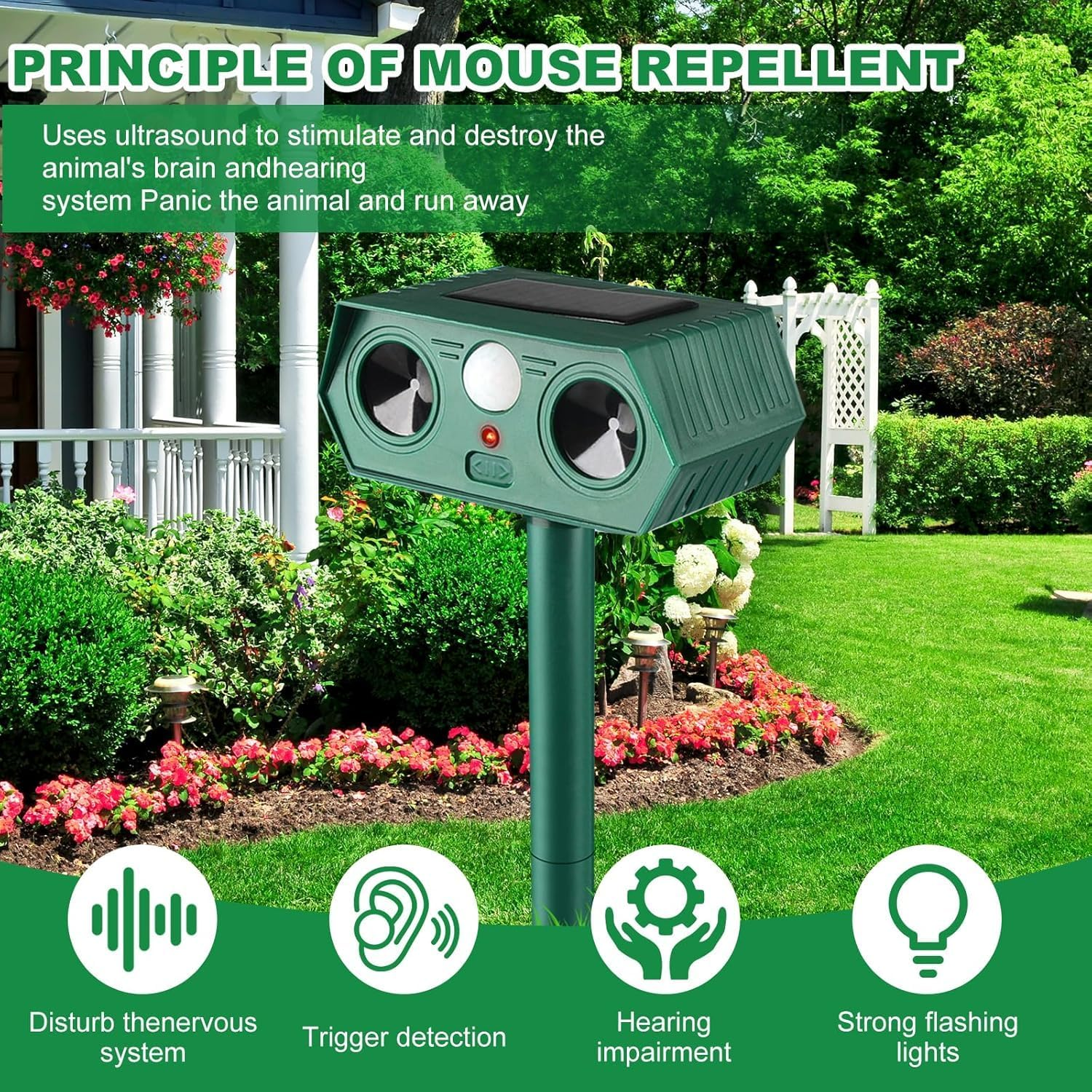 ​Cyperever Solar Powered Ultrasonic Animal Repeller Outdoor, Cat Repellent Possum Deterrent Bird Deterrent Snake Repellent, Motion Sensor & Dual Speakers for Dogs Foxes Rodents​​ 2 Pack