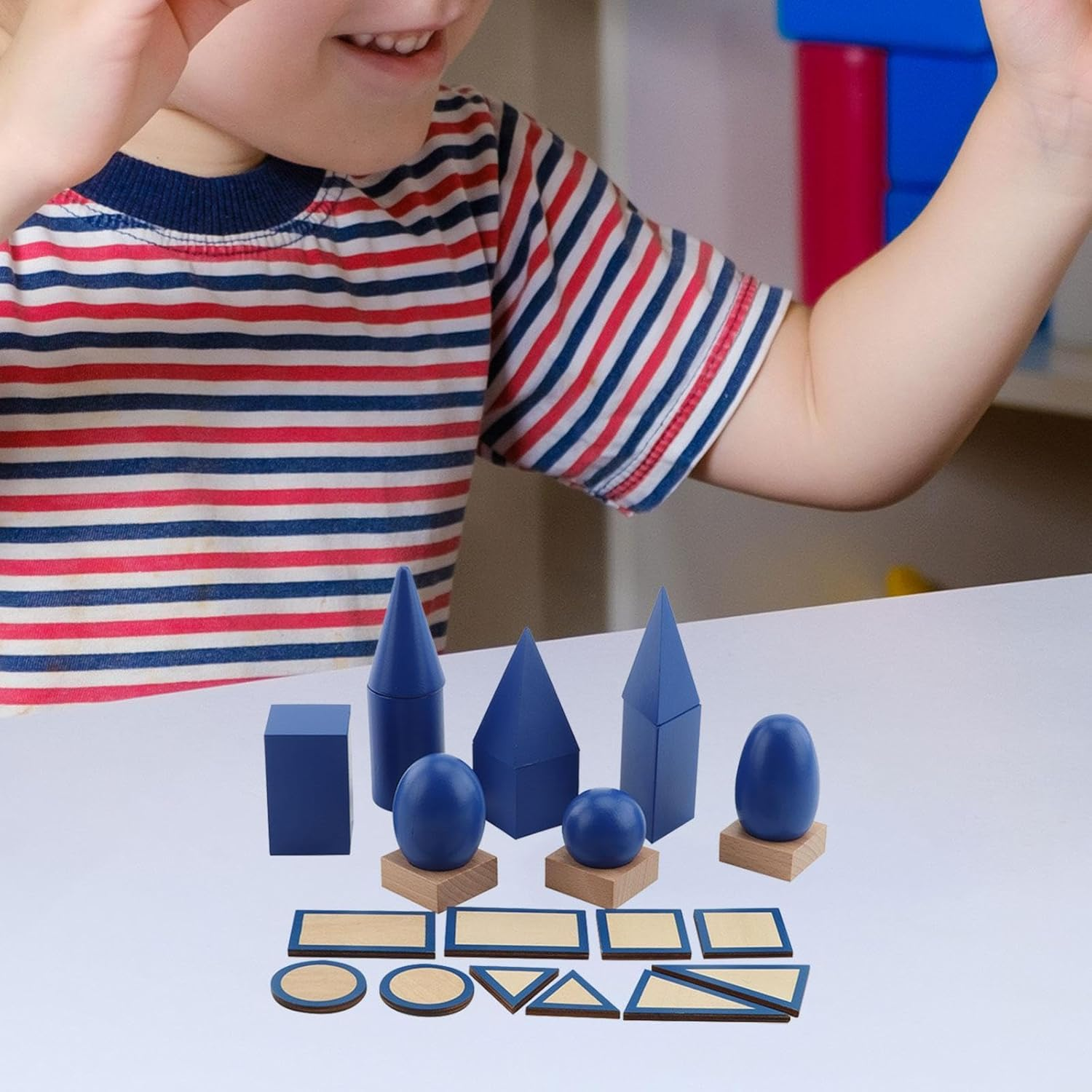 Shape Geometric Solids Wooden Geometric Shape Developmental Cylinders Math Game Sensory Toy Blocks for Boys and Girls image number 4