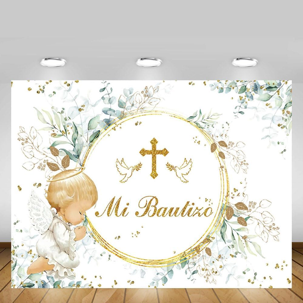 MEHOFOND 2.1 X 1.5 M Children'S Christening Background Angel Baby My Communion Cross Photography Background Dove Communion Church Christening Party Decoration Banner Studio Supplies image number 6