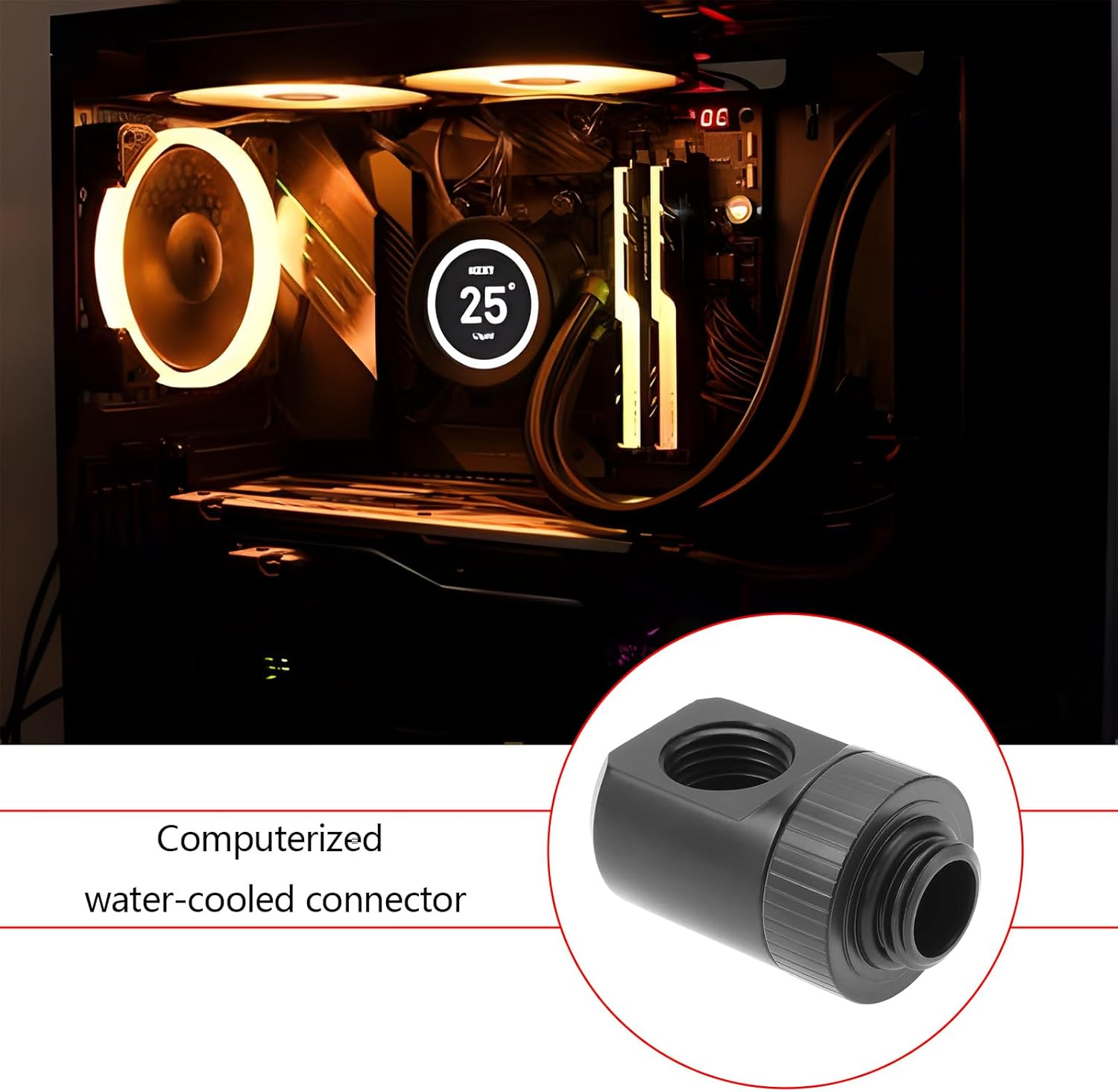 Emagtech 1PC Water Cooling Fitting 90 Degrees PC Water Cooling Elbow Connector G1/4 Thread Brass Torque Rotary Torque Wrench End Fitting Black image number 1