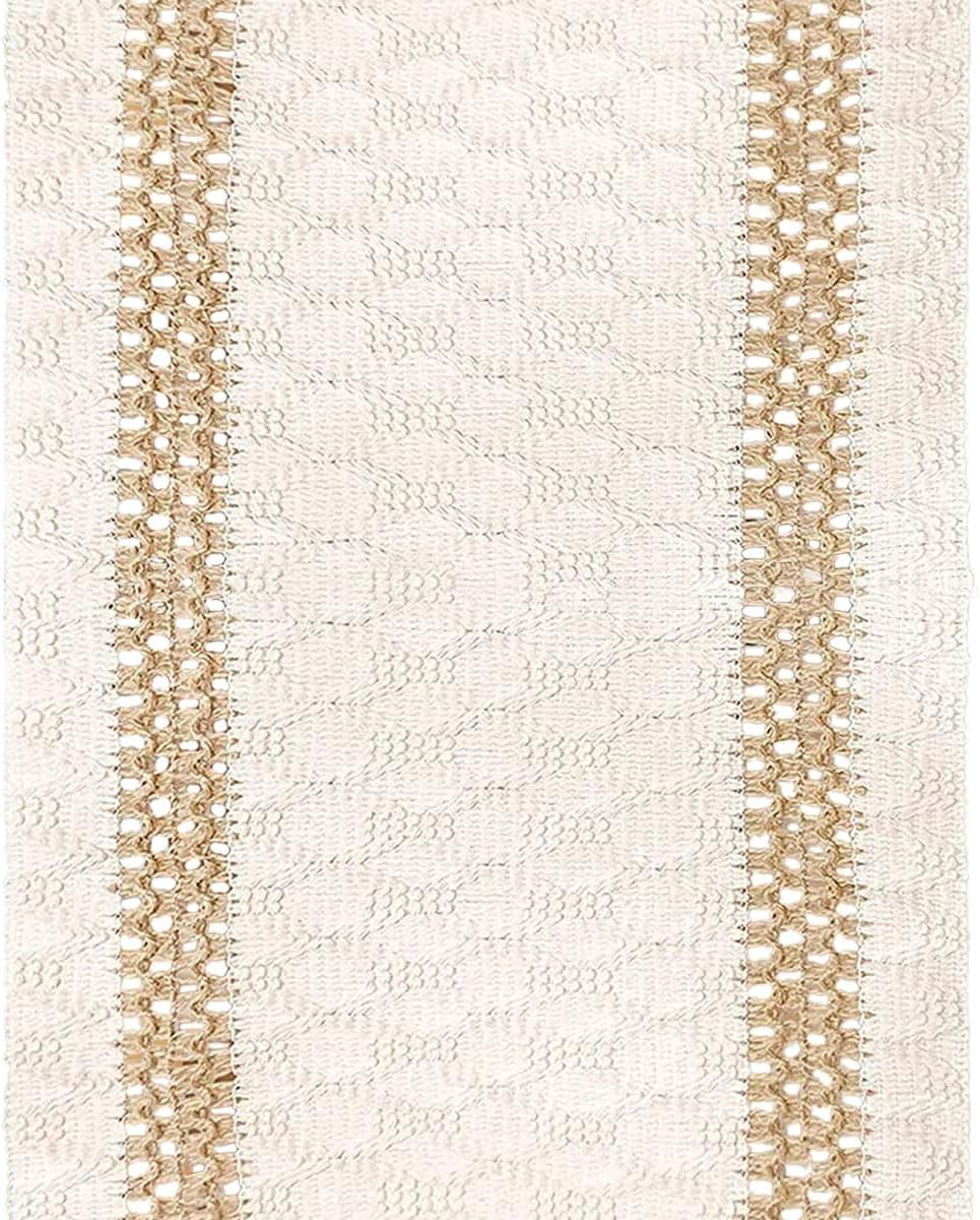 AIMALL Premium Cotton and Linen Table Runner with Knot Tassel Design, Nordic-Inspired Home Decor for Coffee Tables, TV Stands, and More, Durable and Stylish, Size 72X11.8 Inches