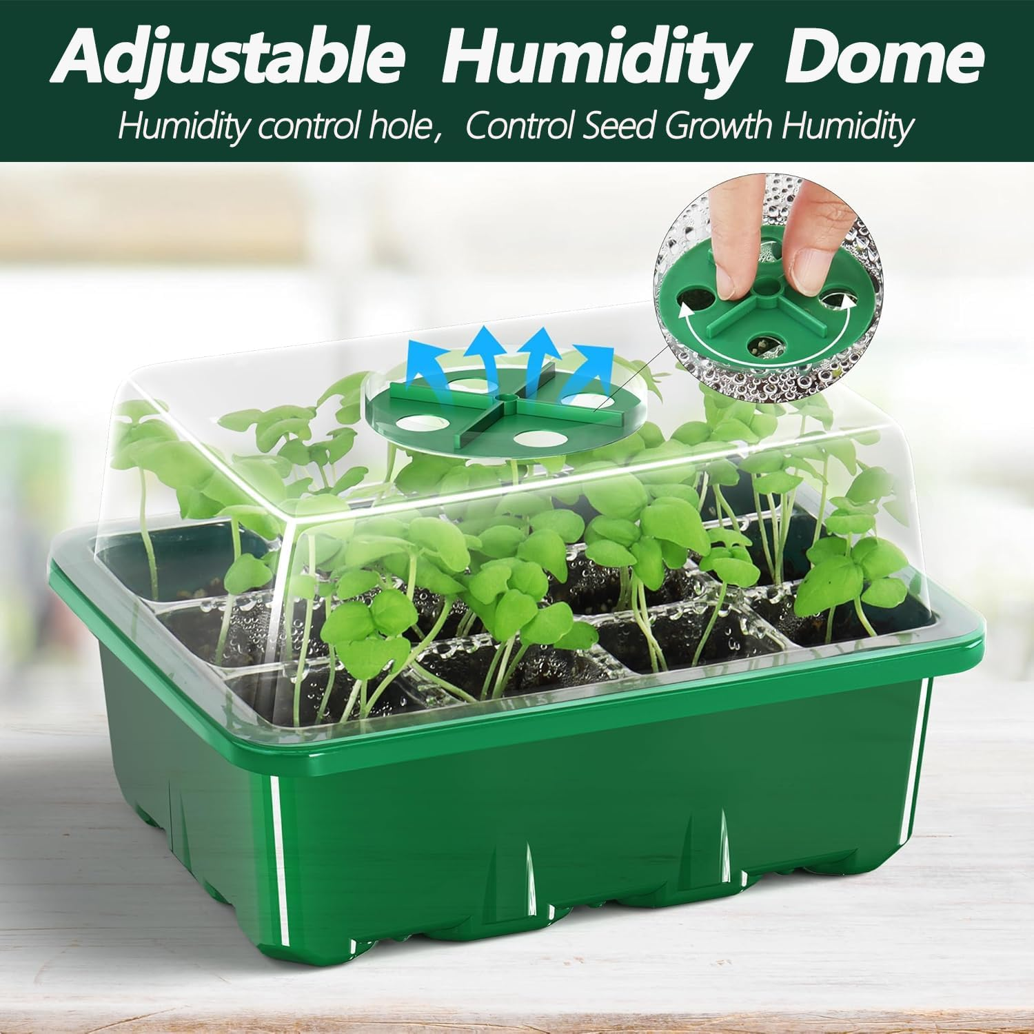 Seed Starter Tray, 12 Cells Indoor Seed Starter Kit, Reusable Flexible Silicone Designed Seedling Starter Trays, 4In Height Germination Tray with Humidity Dome & Lids image number 4