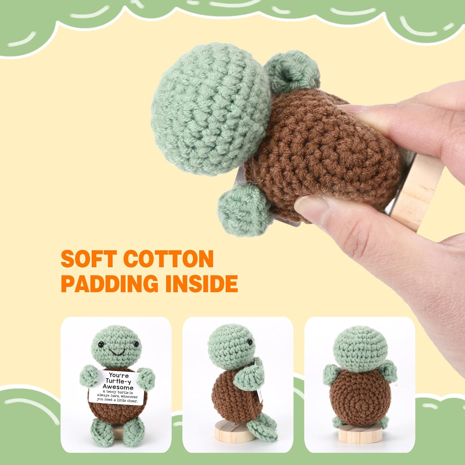 Rovyfota Emotional Support Crochet Gifts for Women&Men,Small Handmade Crochet Animals Cute Stuff,Inspirational Gifts for Coworker Friends Son Daughter, Emotional Motivational Decor (Turtle) image number 5