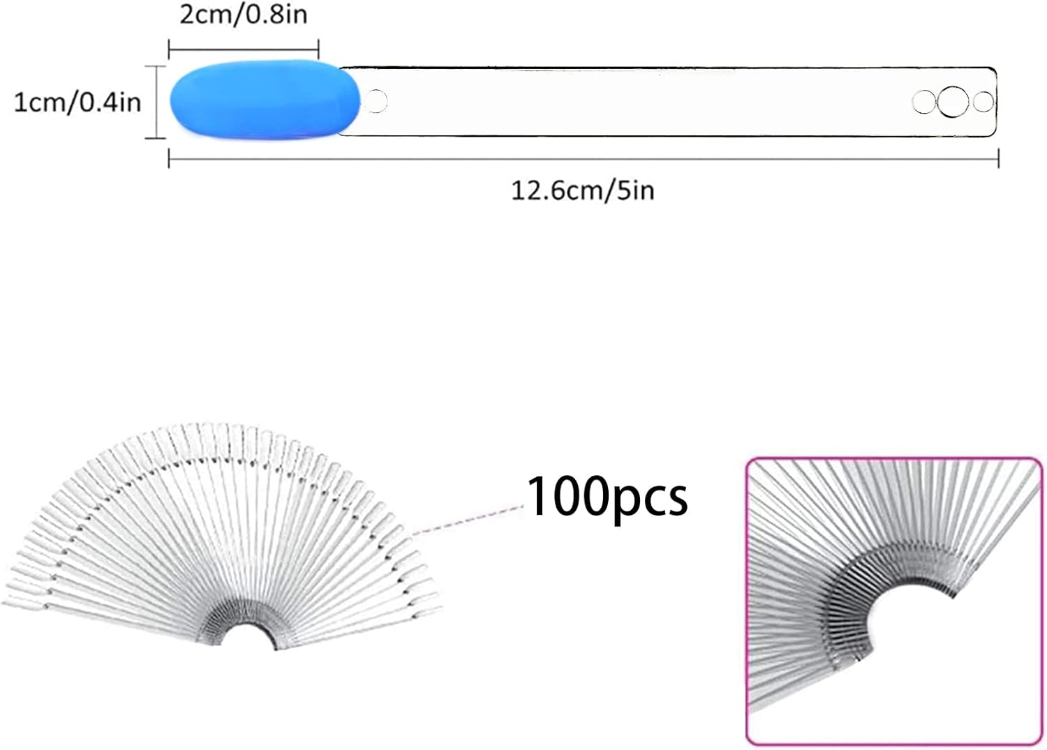 Pack of 100 Nail Sticks, Transparent Nail Art Tip Ring Stick, Colour Display Nail Display, Nail Art, Practice Nail Presentation for Display and Practice DIY Nail Art, Oval image number 1