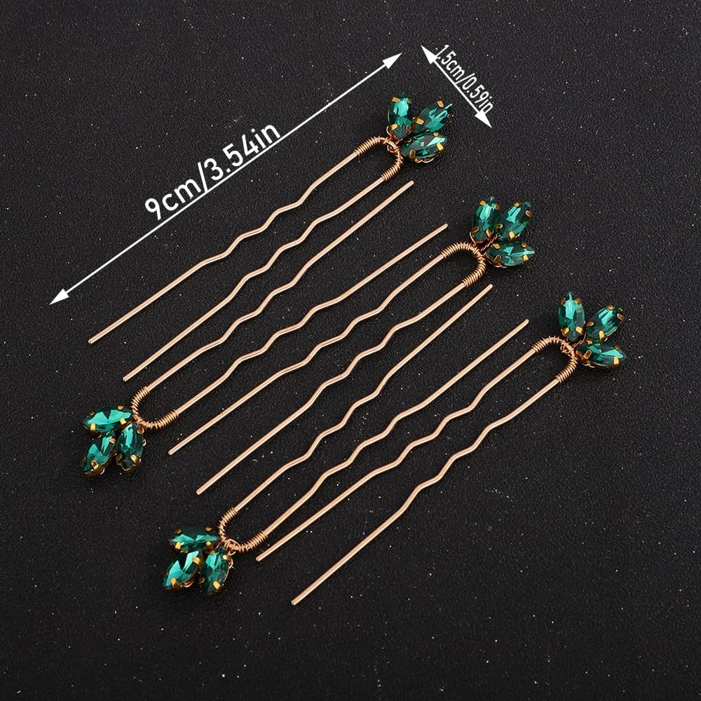 Teyglen 5Pcs Rhinestone Hair Piece - Sparkly Crystal Hair Clips Pins for Bride, Women, Girls, Party, Prom (Silver, Blue, Red, Green) image number 2