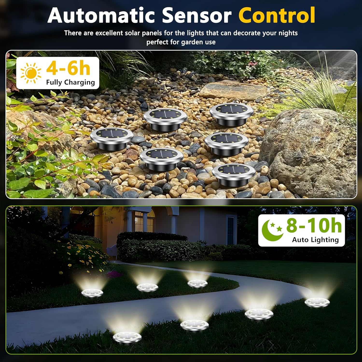 12 Pack Solar Ground Lights,Led Solar Pathway Light Outdoor,Solar Garden Lights,In-Ground Light LED Landscape Lighting for Pathway Patio Walkway Yard Lawn Deck (Warm White 12 Pack) image number 6
